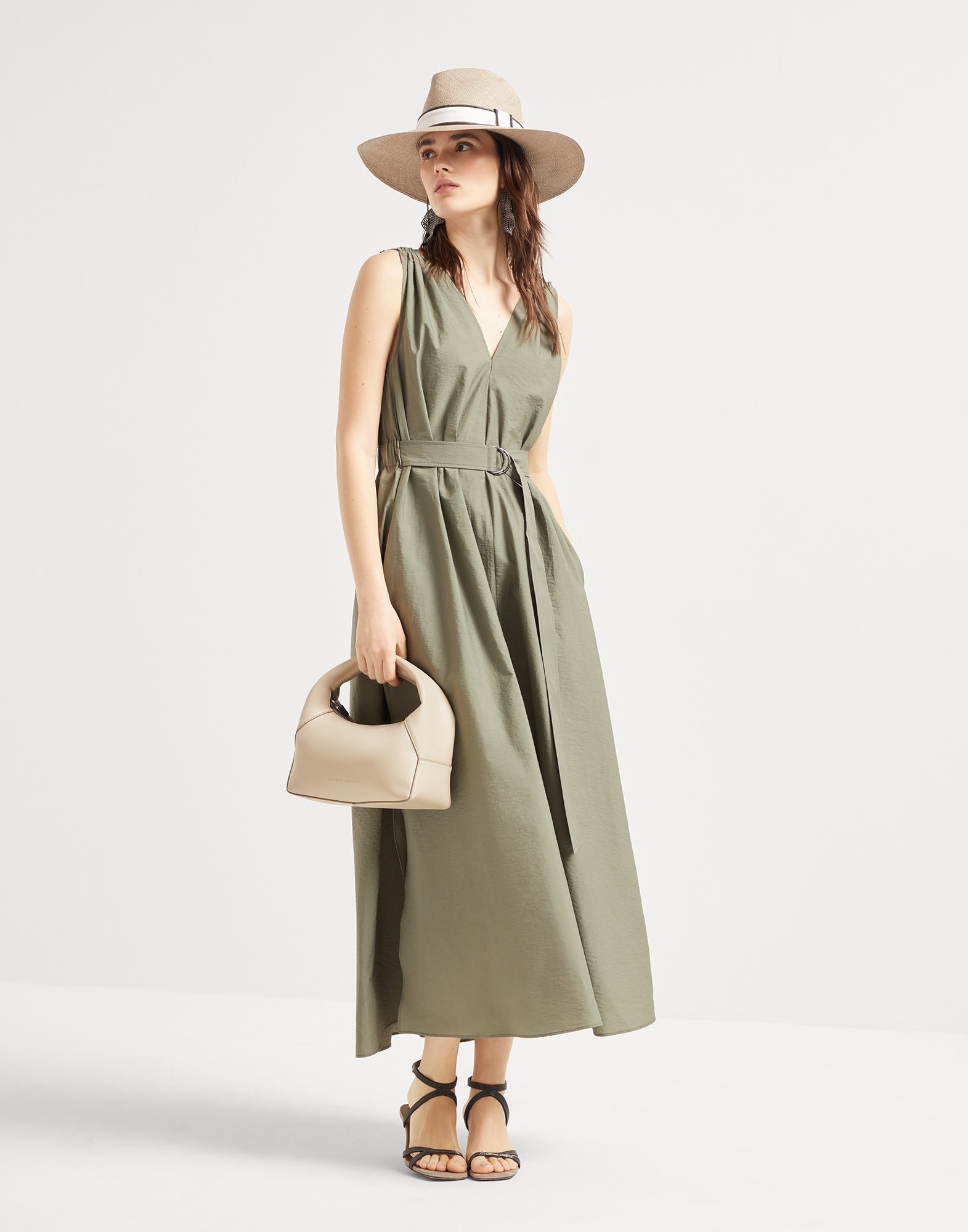 Techno cotton poplin belted dress with precious shoulder detail - 5