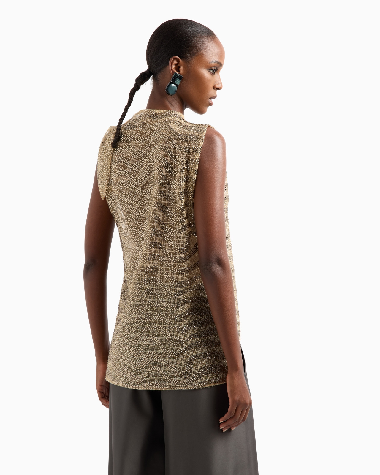 MESH AND LUREX TOP WITH RHINESTONE EMBROIDERY - 3