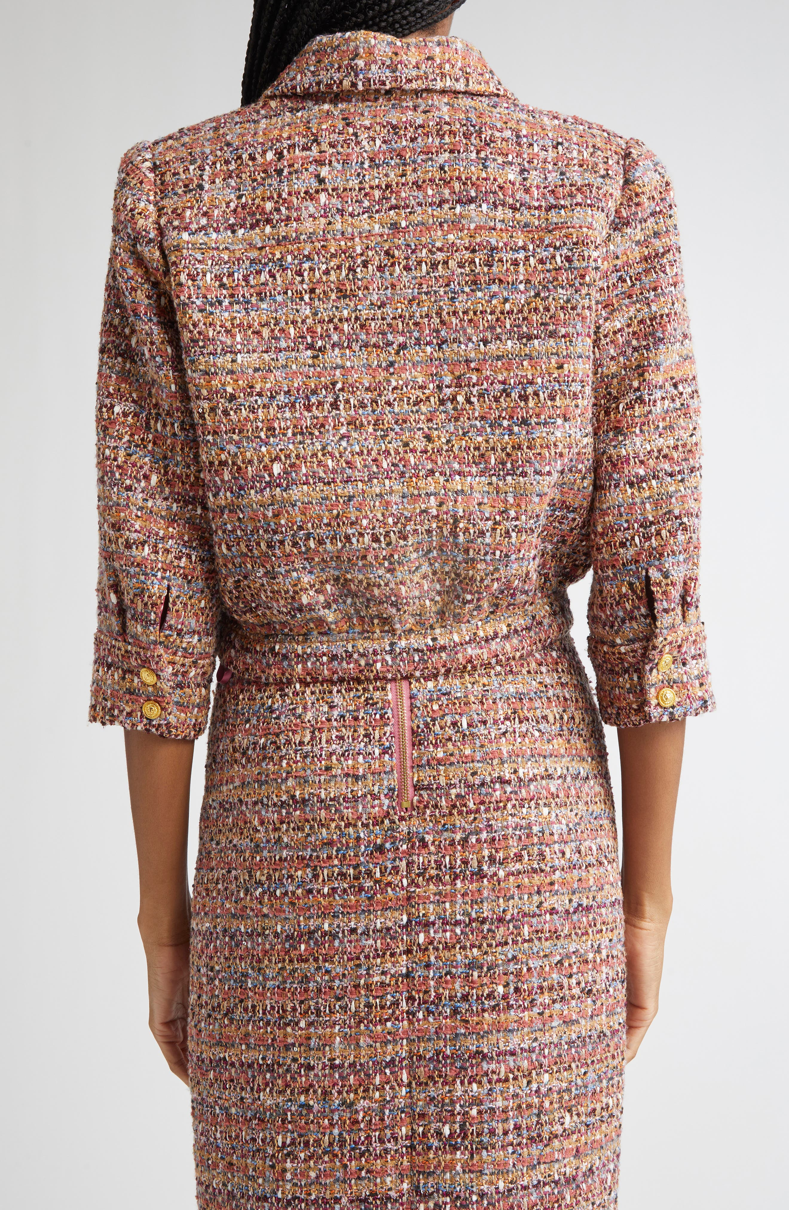 L'AGENCE Jia Crop Tweed Jacket in Mauve/Tan Multi Tweed at Nordstrom - 3