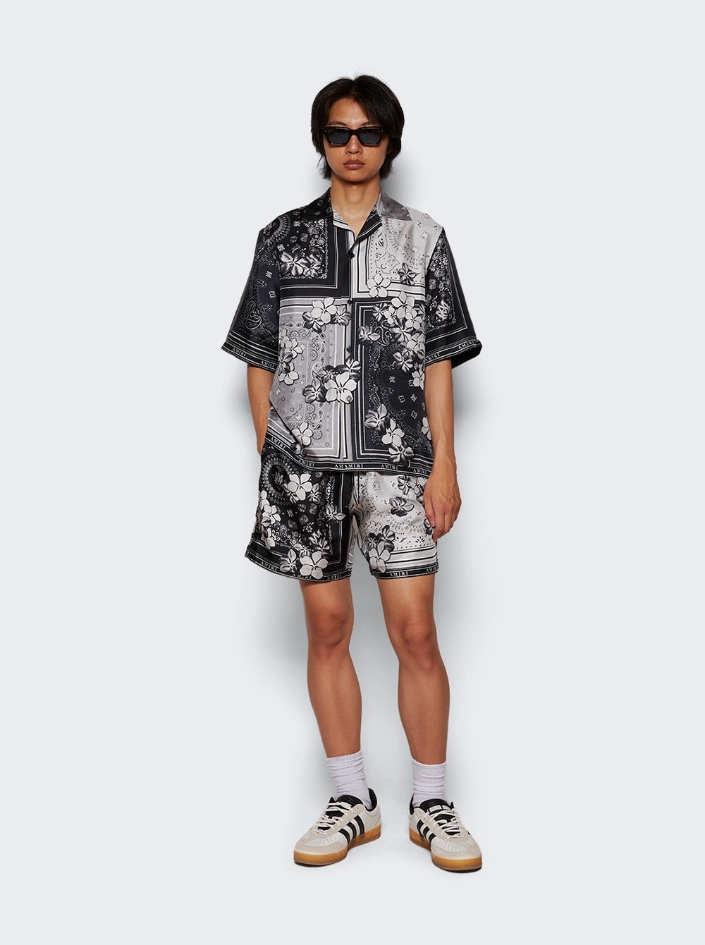 Bandana Floral Bowling Shirt Black - 2