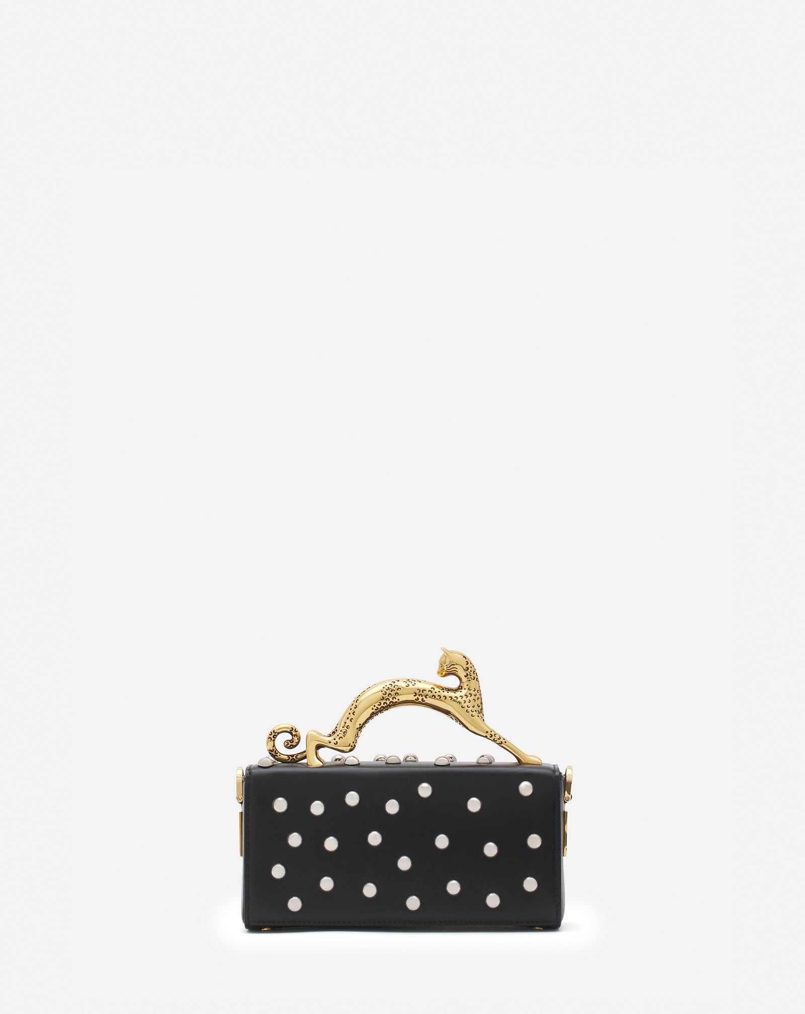 STUDDED LEATHER NANO PENCIL CAT BAG - 4