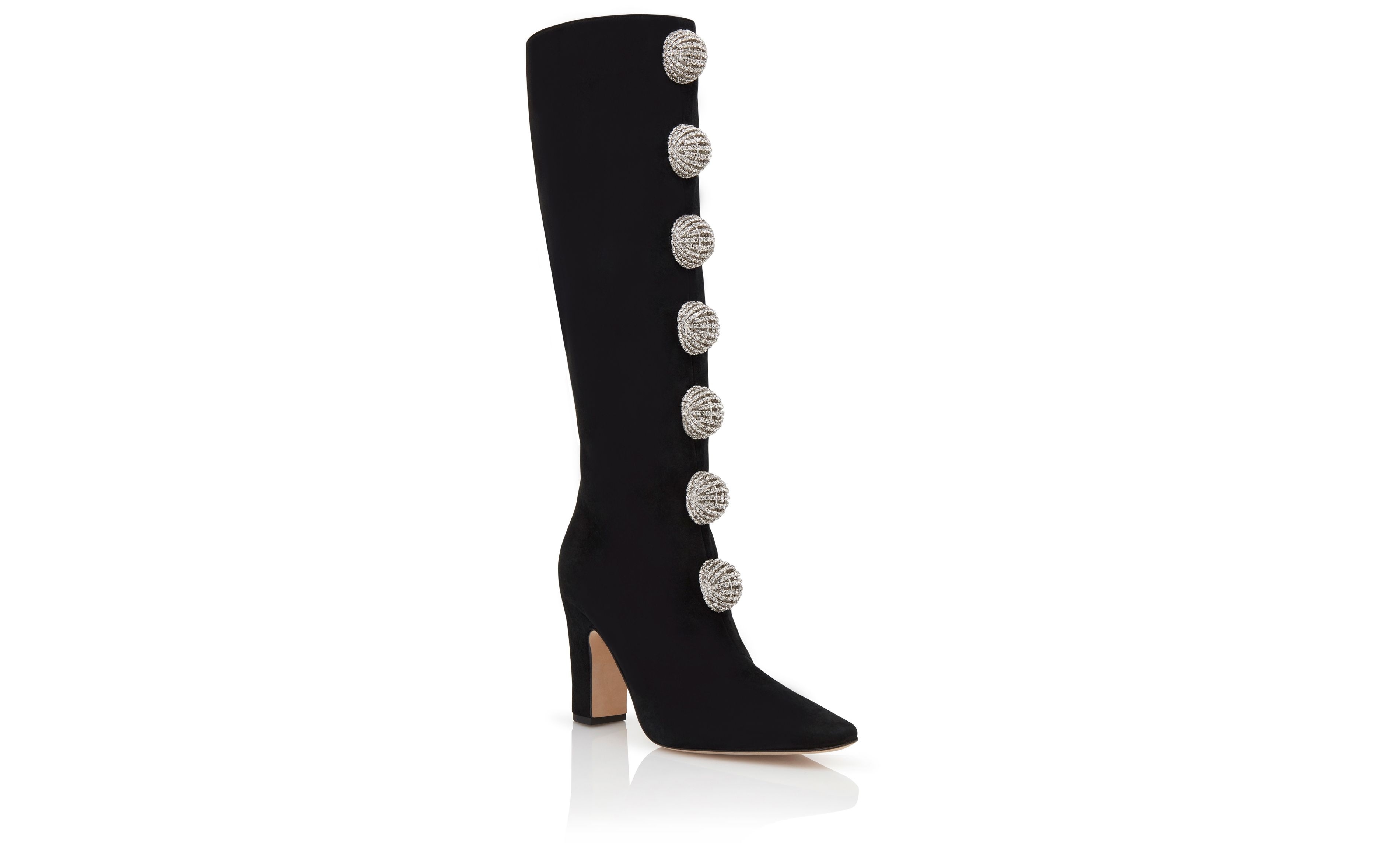 Black Kid Suede Embellished Boots - 3