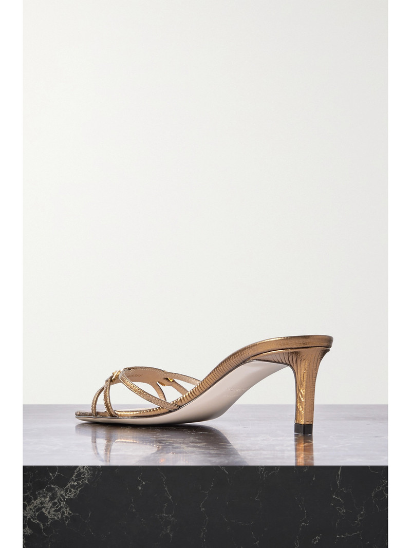 Embellished Lizard-effect Metallic Leather Mules 3