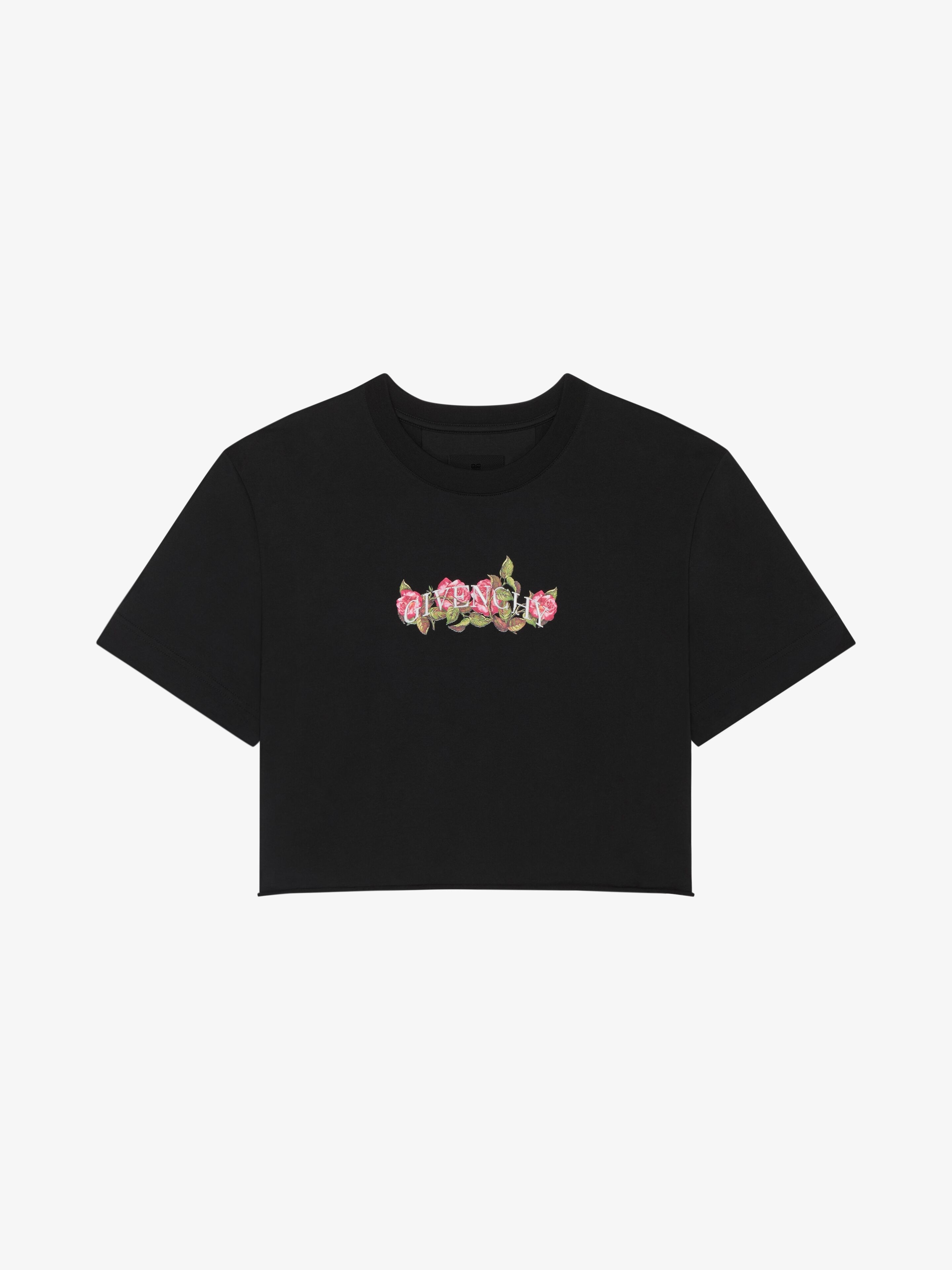 GIVENCHY CROPPED T-SHIRT IN COTTON WITH ROSES PRINT - 1