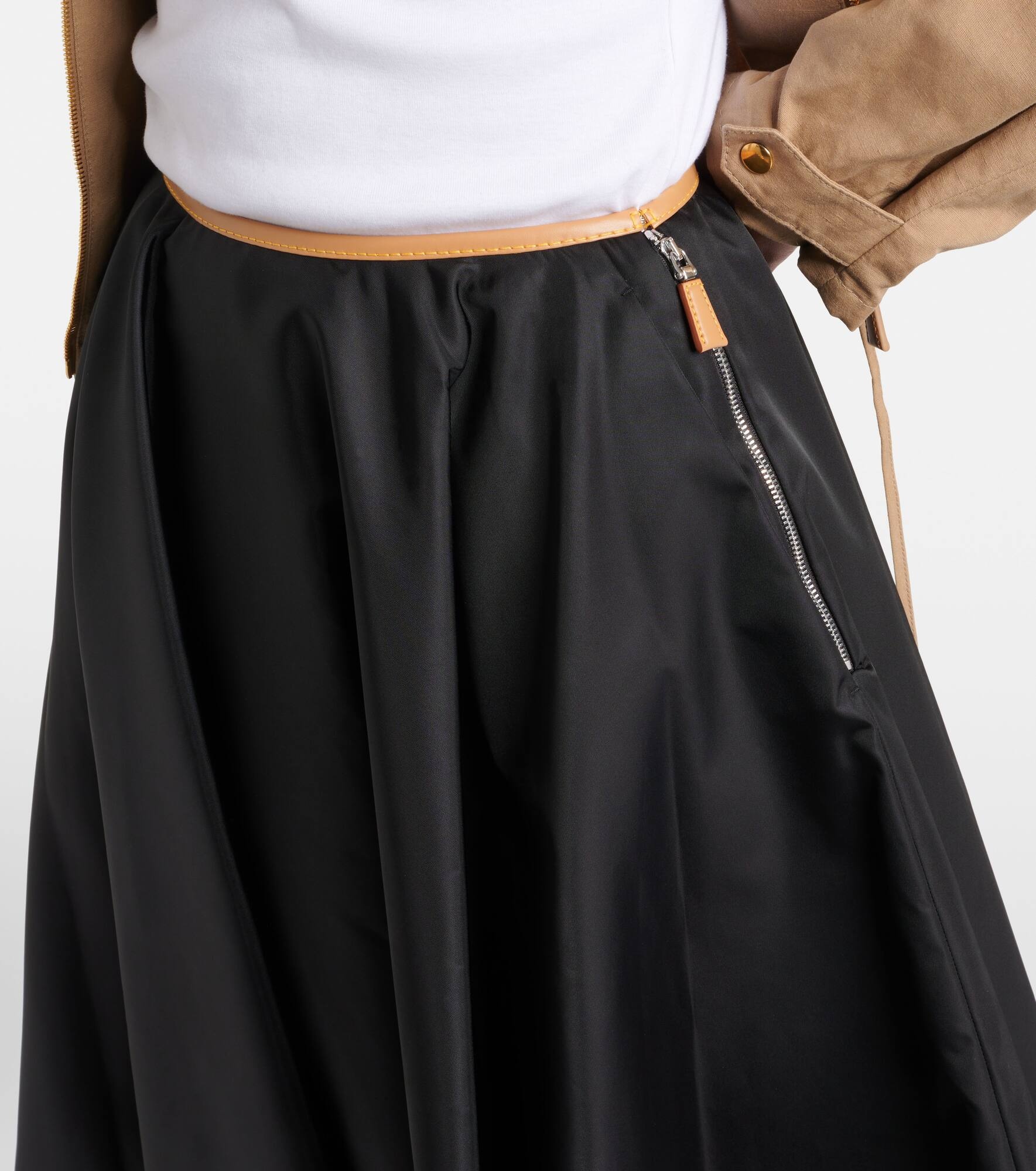 Re-Nylon leather-trimmed midi skirt - 4