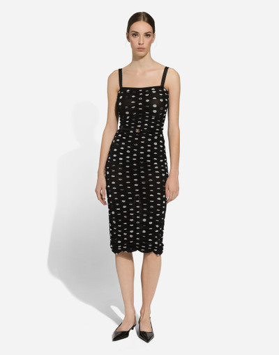 Dolce & Gabbana Tulle calf-length sheath dress with draping and polka-dot print outlook