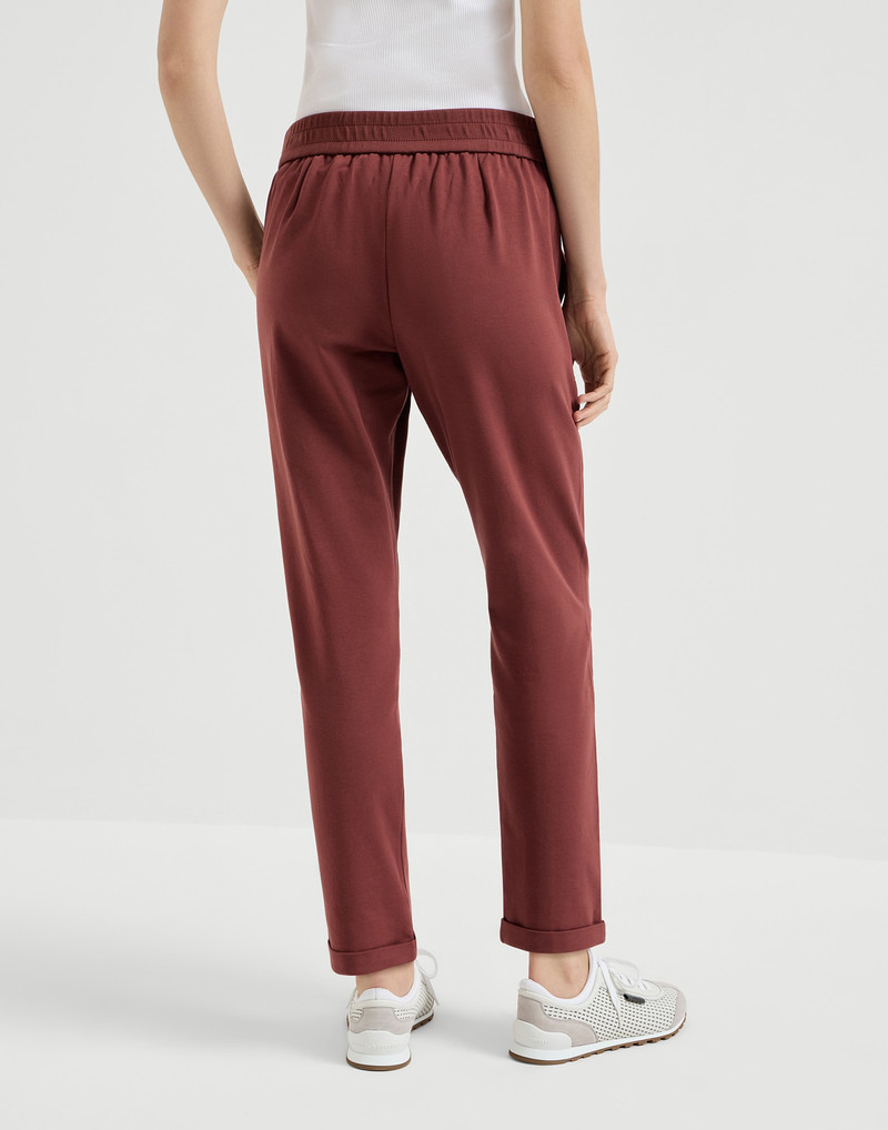 Stretch cotton lightweight French terry track trousers with monili 3