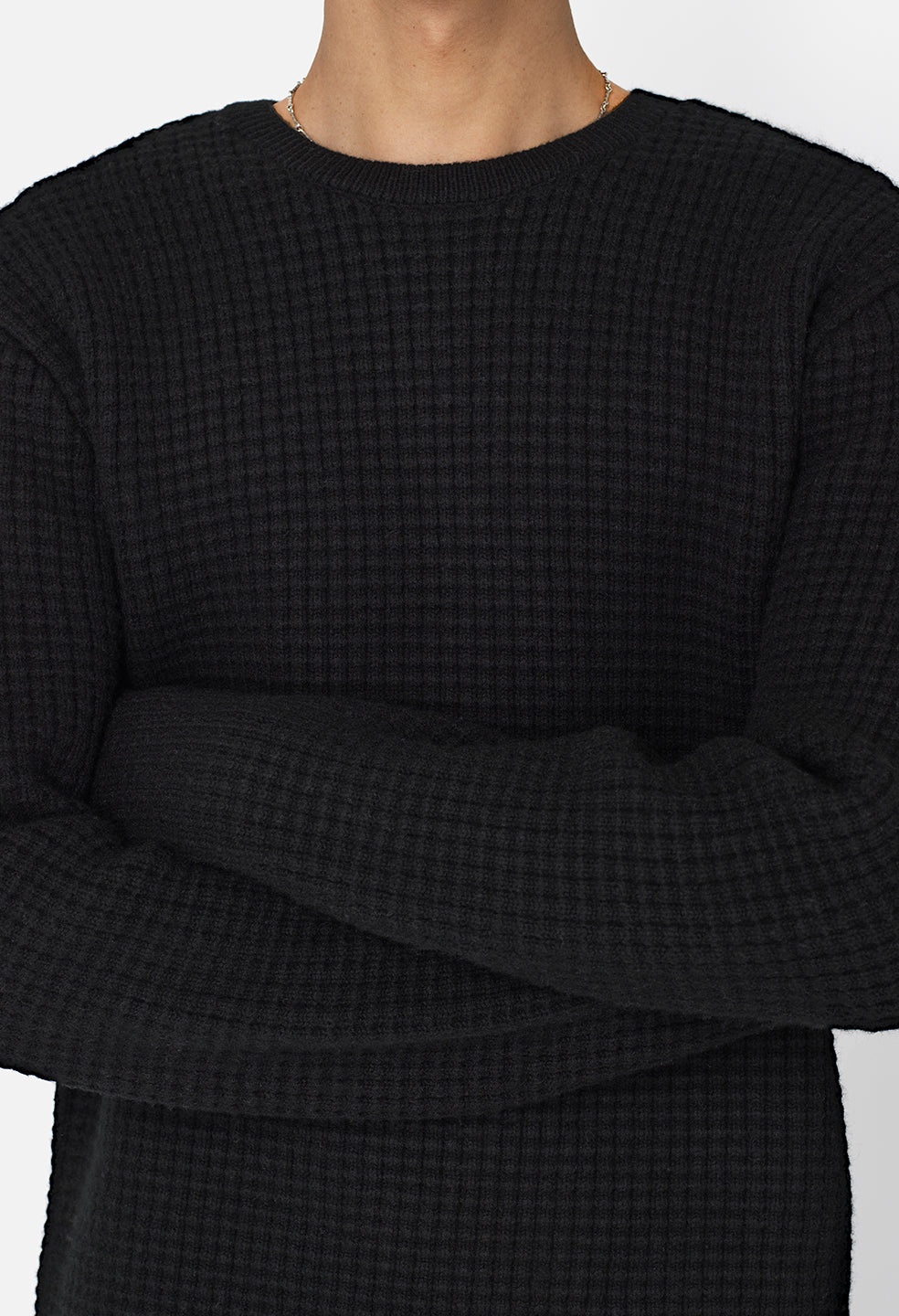 WOOL WAFFLE KNIT CREW - 2