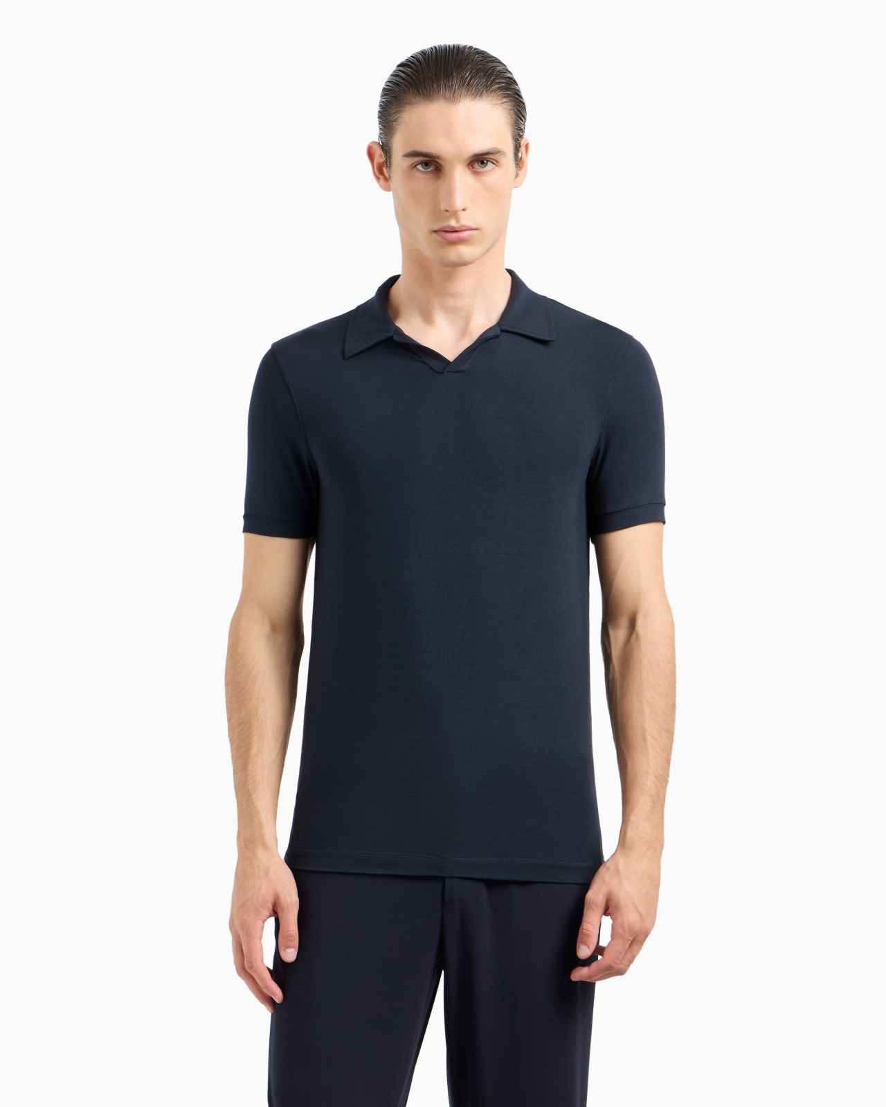 Stretch viscose jersey short-sleeved polo shirt - 4