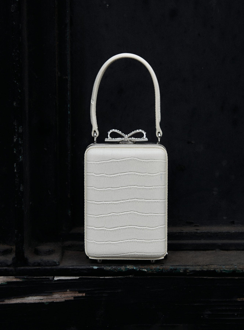 self-portrait Cream Croc Leather Micro Bag outlook