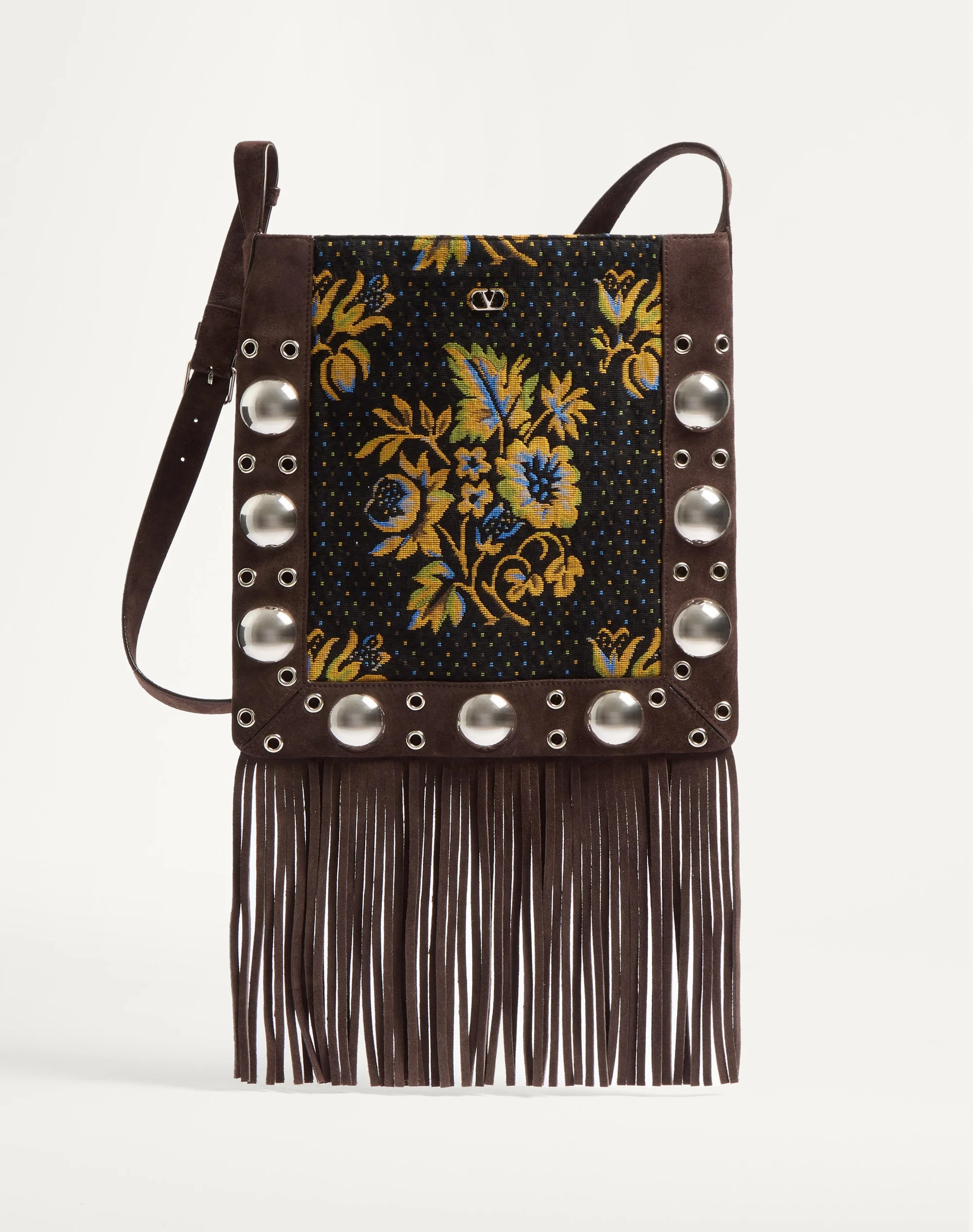VALENTINO GARAVANI NELLCÔTE SHOULDER BAG IN JACQUARD FABRIC WITH FRINGES - 1