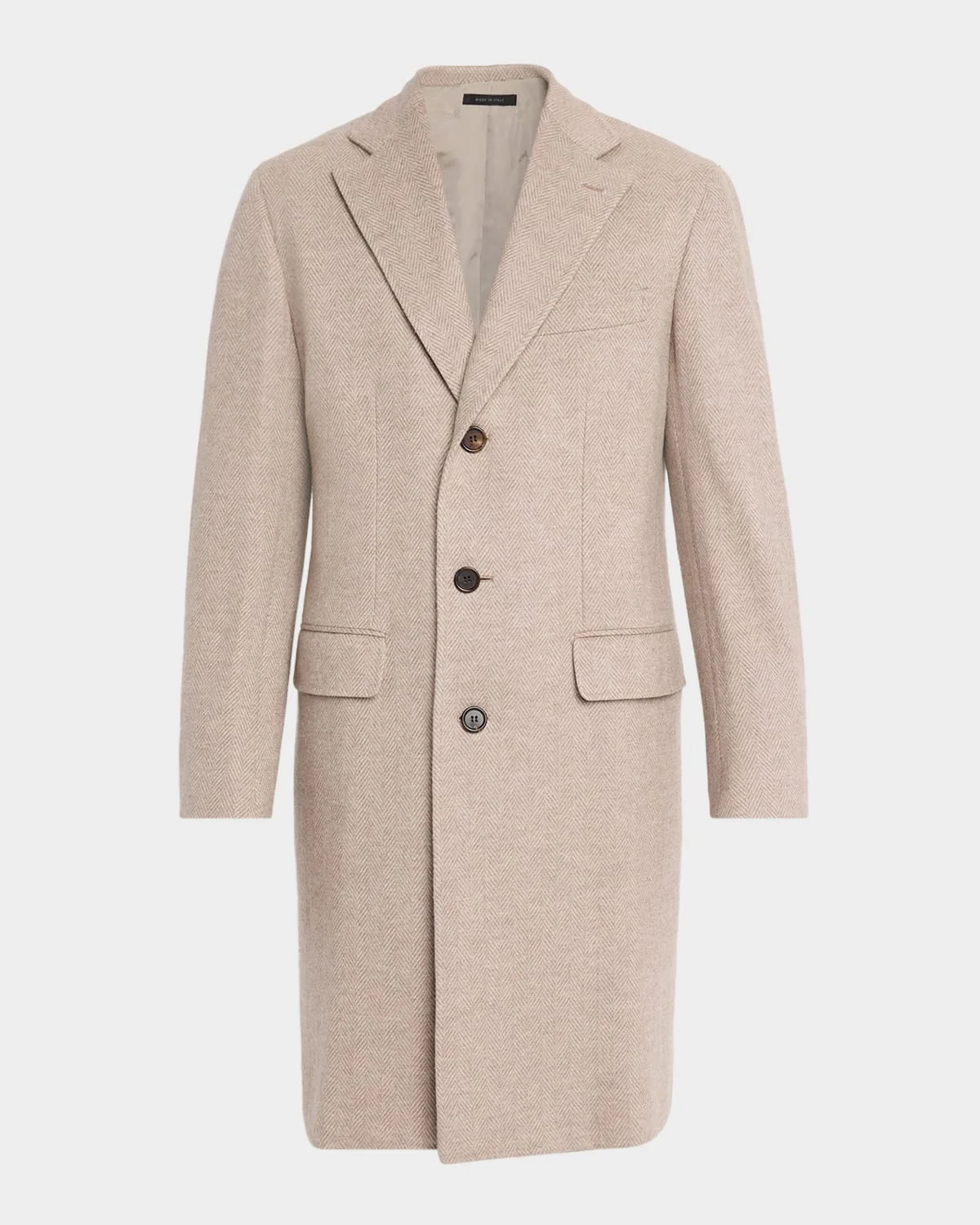 Men's Solferino Cashmere Herringbone Overcoat - 1