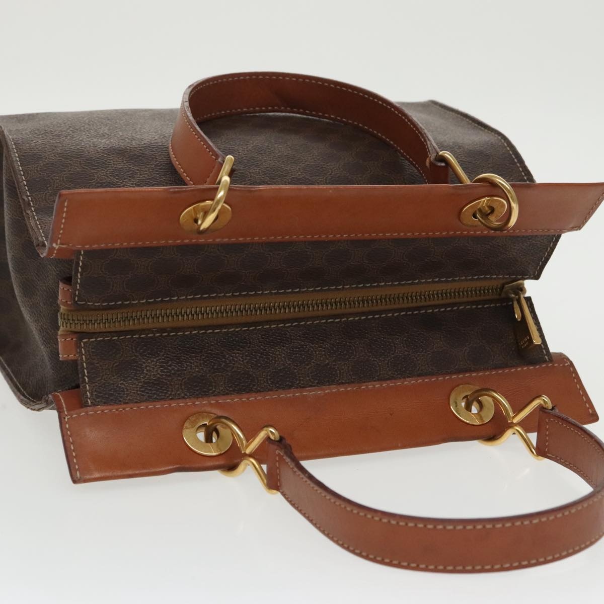 CELINE Macadam Canvas Hand Bag Pvc Leather Brown Gold - 6