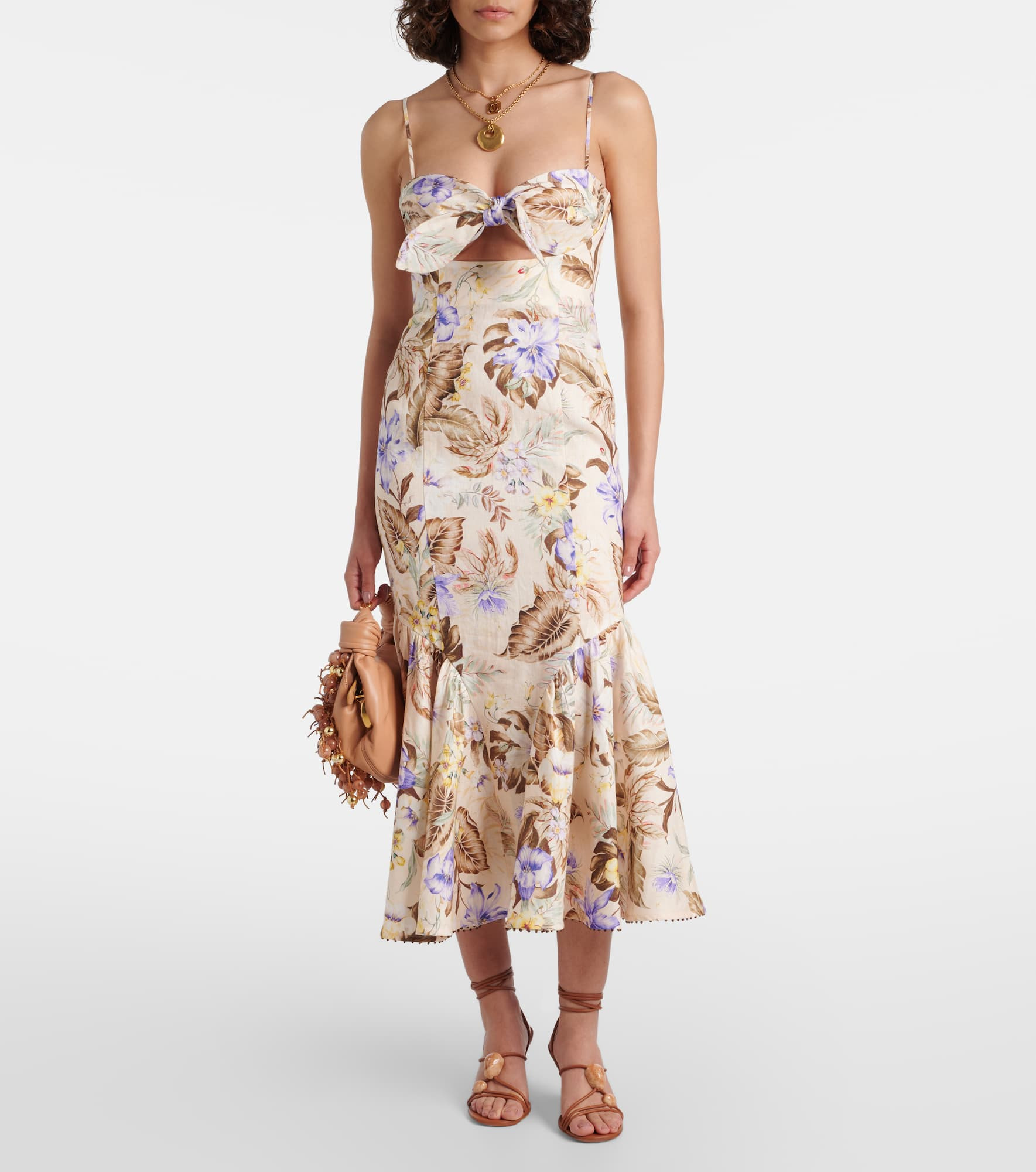 Coco bow-detail floral linen midi dress - 2
