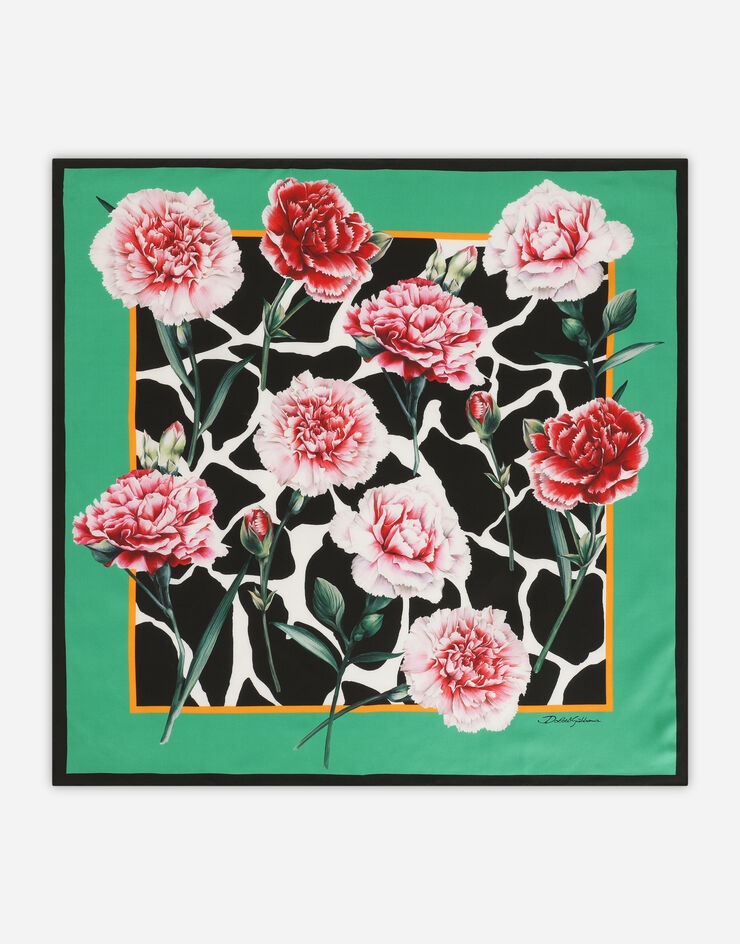 Carnation-print twill scarf (70 x 70) - 1