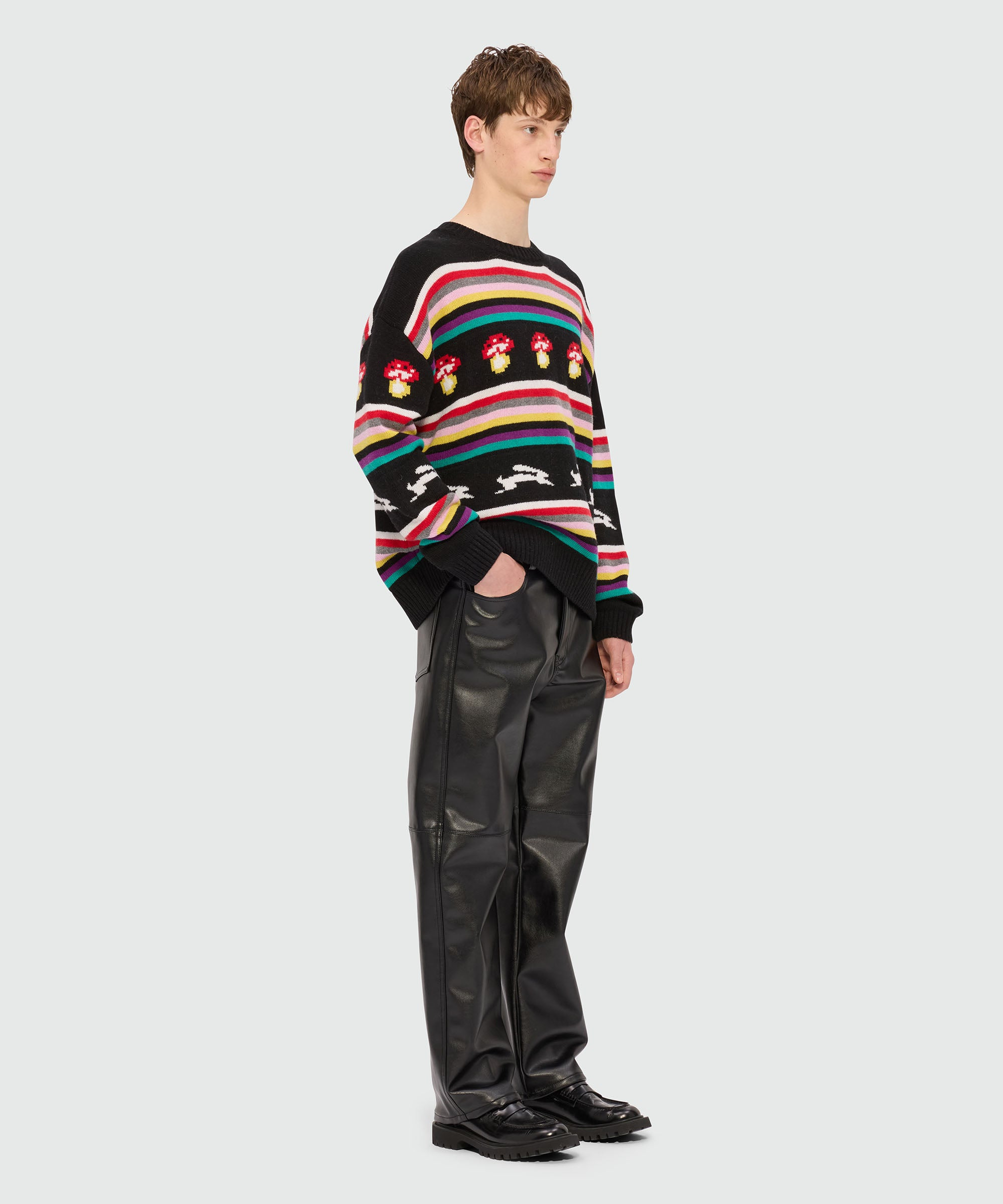 Multicolor jacquard sweater "Follow the rabbit®" and "I Love Mushrooms" - 4