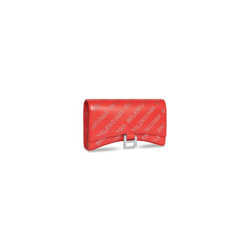 BALENCIAGA Women's Hourglass Wallet On Chain And Rhinestones in Red outlook