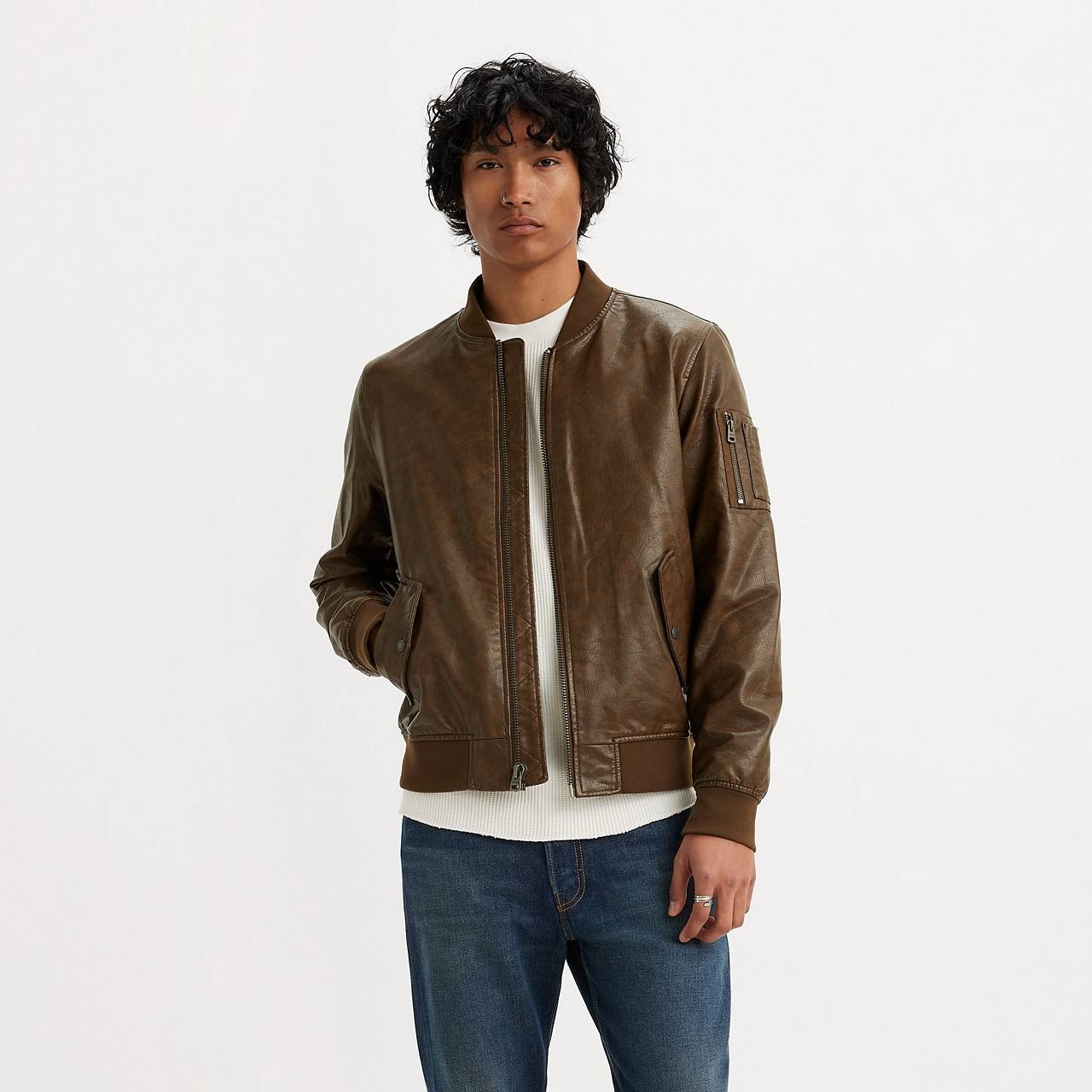 FAUX LEATHER VARSITY BOMBER JACKET - 1