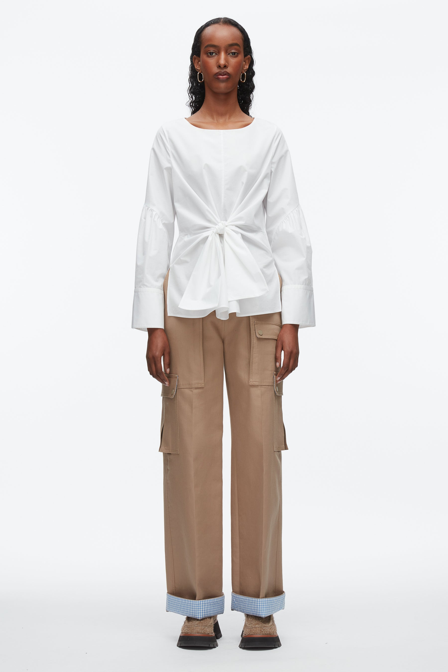 Tie Front Poplin Shirt - 2