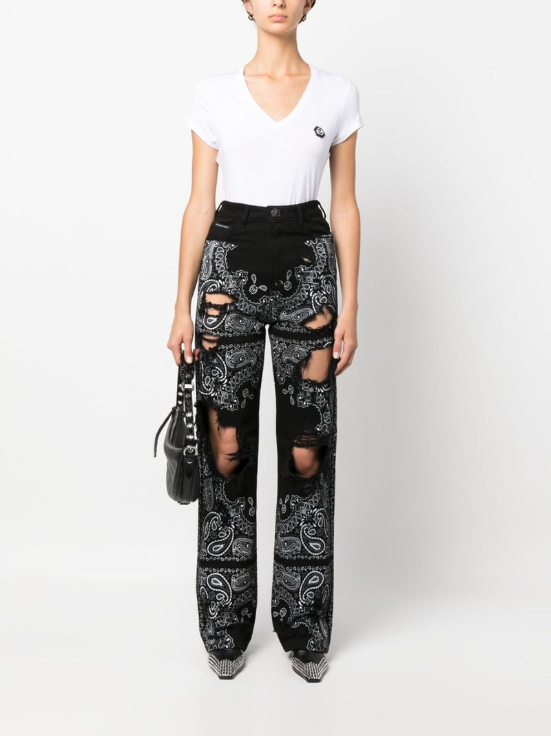 PHILIPP PLEIN logo-patch V-neck T-shirt outlook