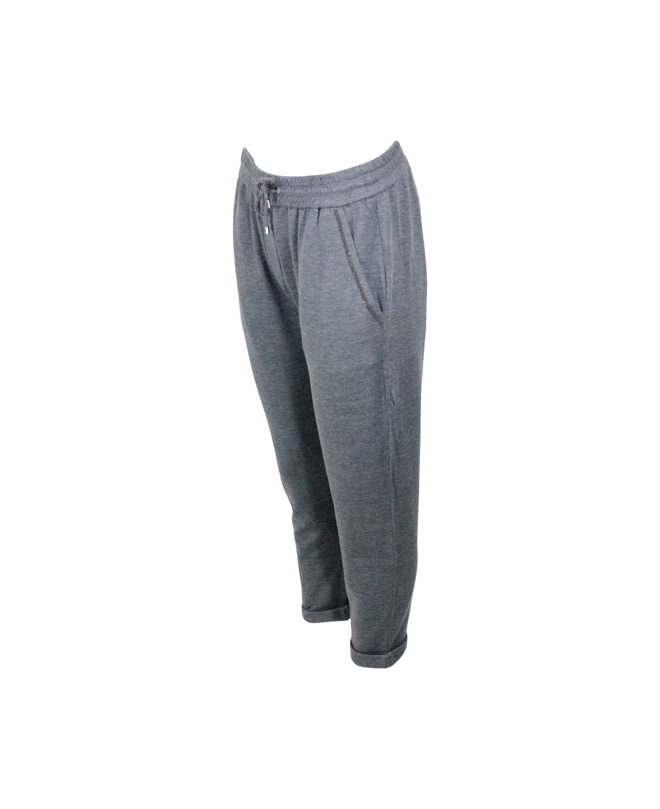 Jogging Trousers In Cotton And Silk With Monili On The Pockets - 2