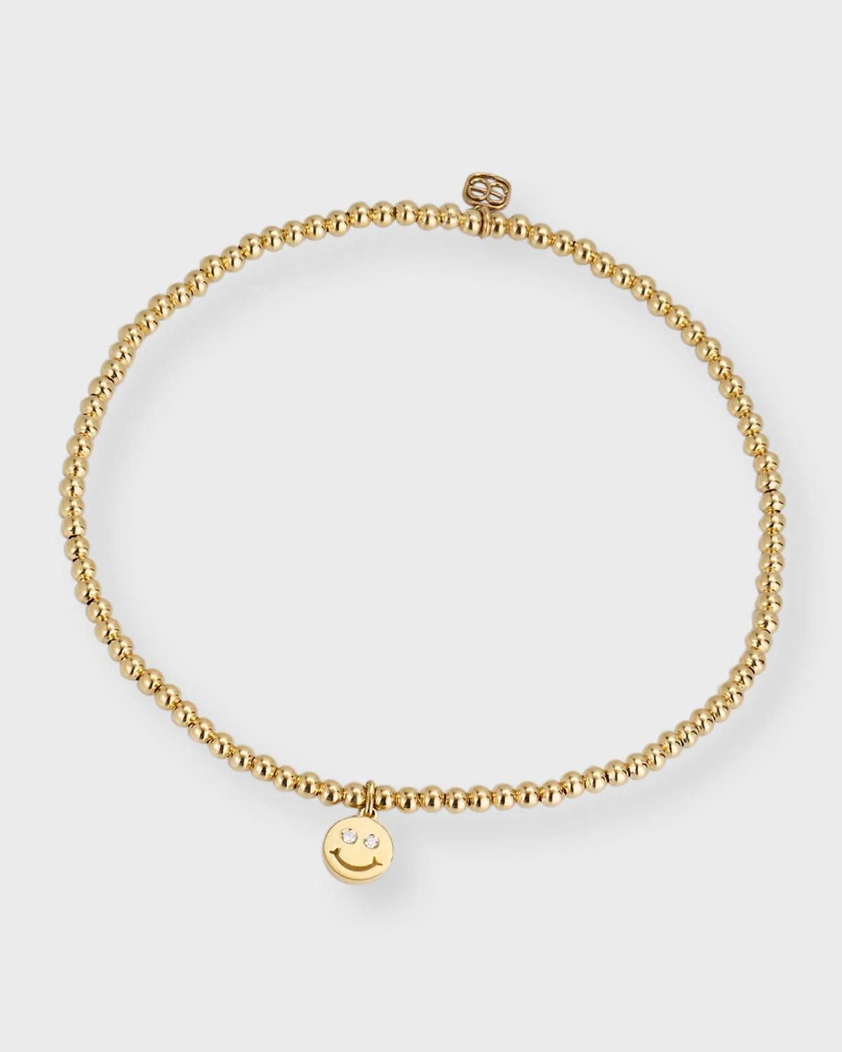 2mm Gold Bead Diamond Happy Face Charm Bracelet - 1
