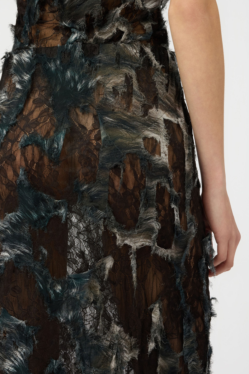 Skirt with Fur Print on Destroyed-Effect Lace 6