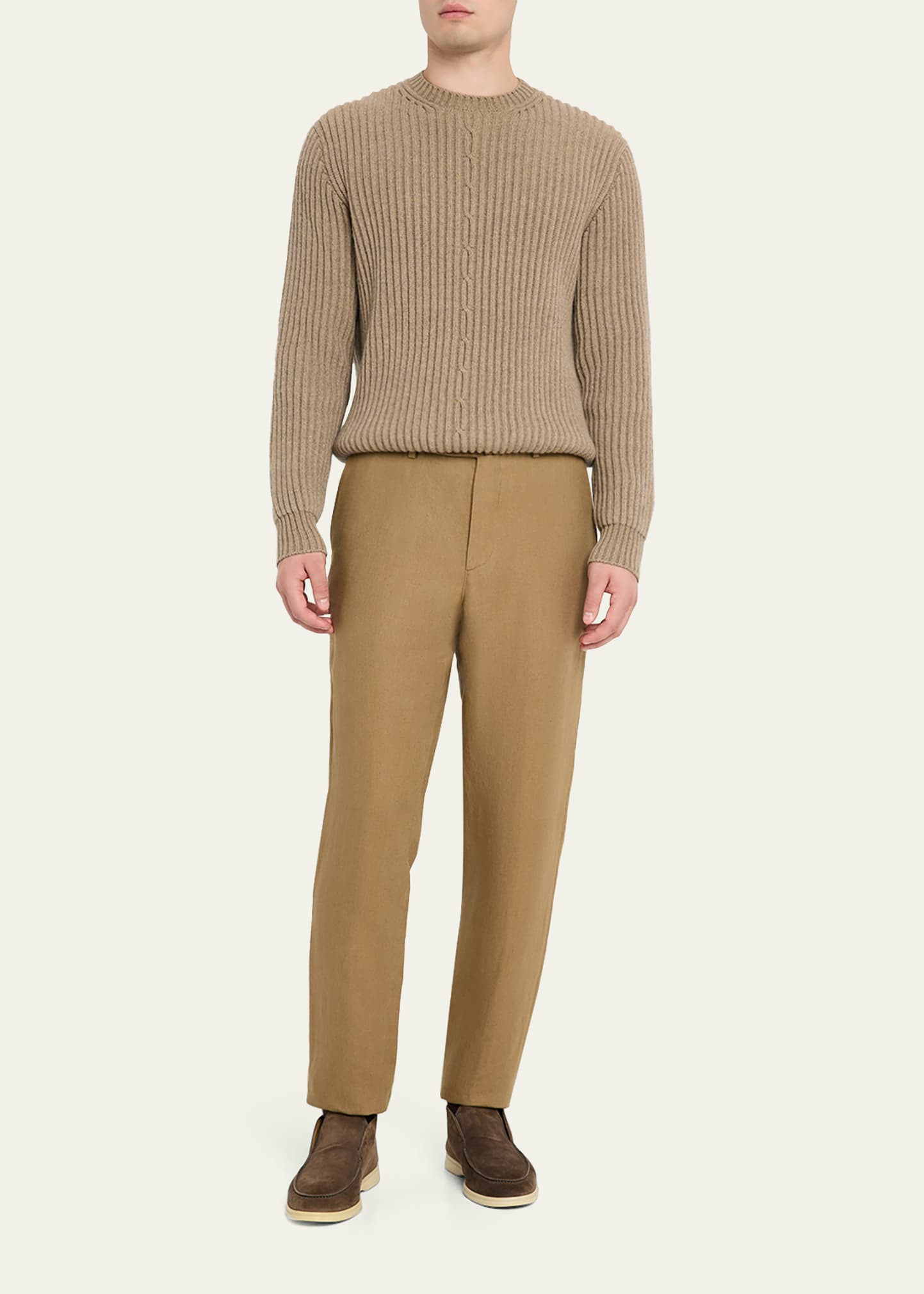Men's Plane Tree Baby Cashmere Cable Crewneck Sweater - 2