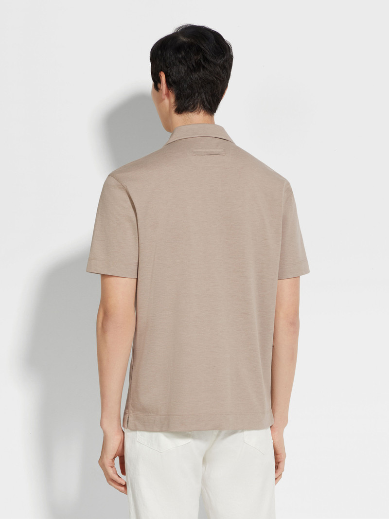 LIGHT TAUPE SILK AND COTTON PIQUET POLO SHIRT 5