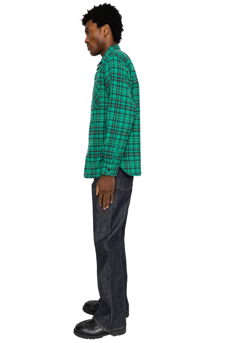 SUGAR CANE Twill Check L/S Work Shirt - Green outlook