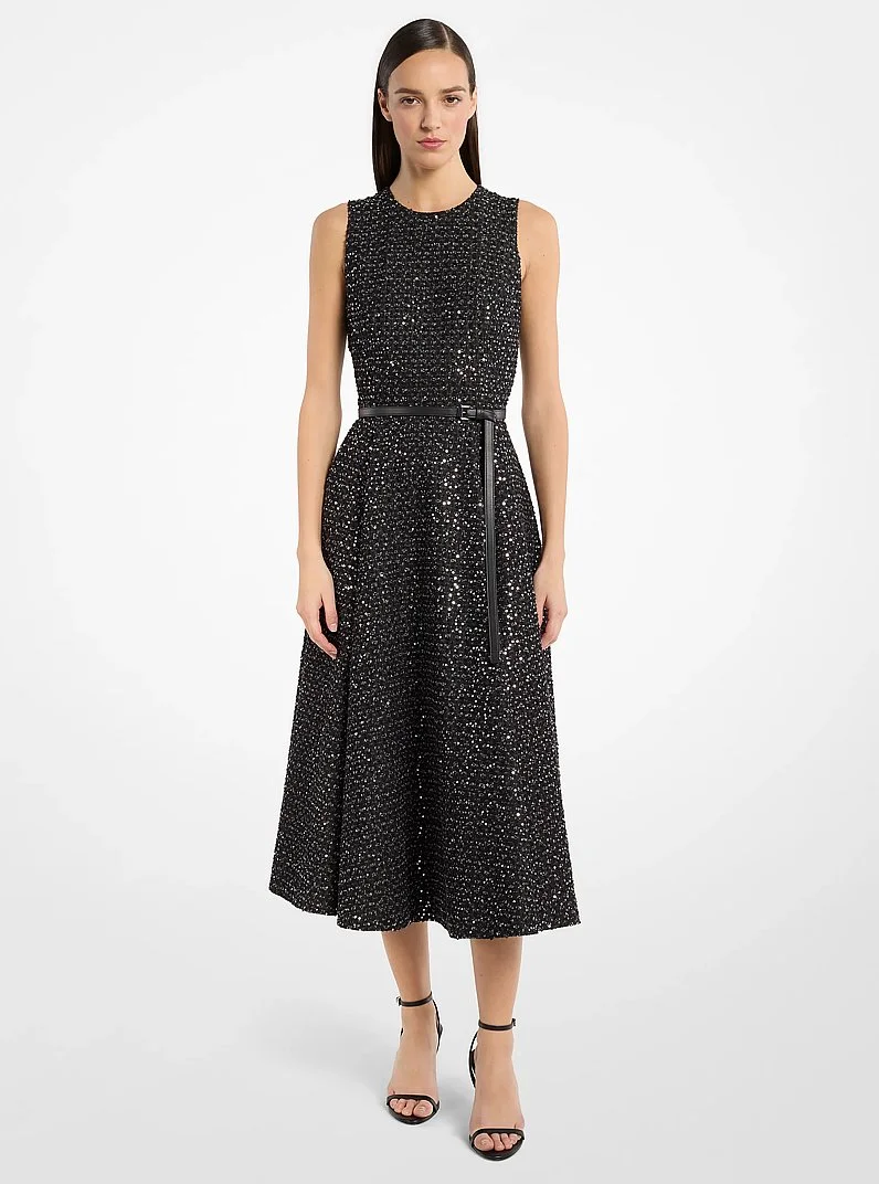 Sequined Denim Tweed Dress - 1