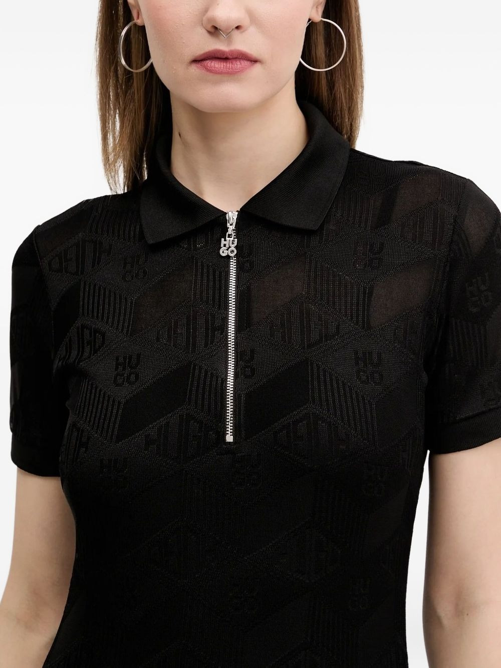 logo-pattern zip-front mini dress - 3