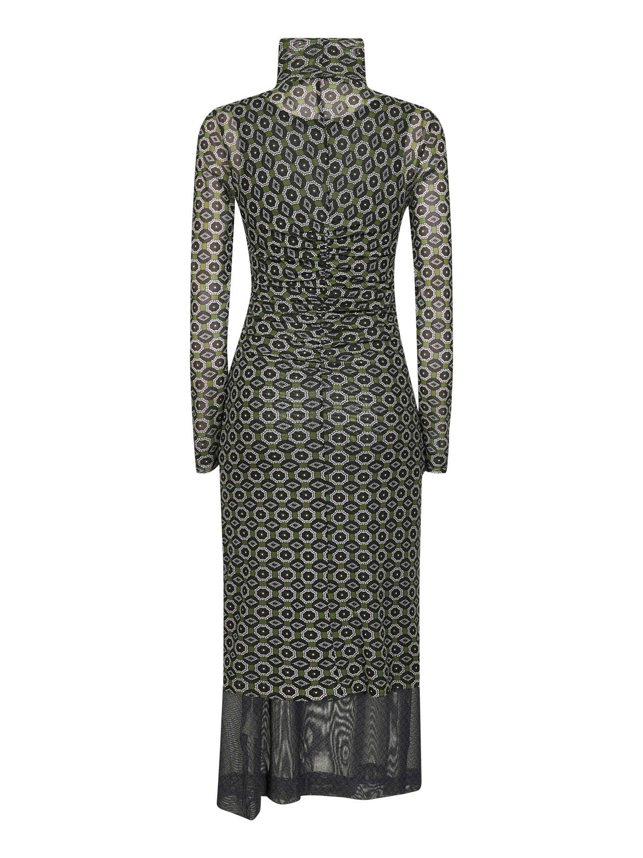 Dries Van Noten Women Green Printed Mesh Layered Midi Dress - 2