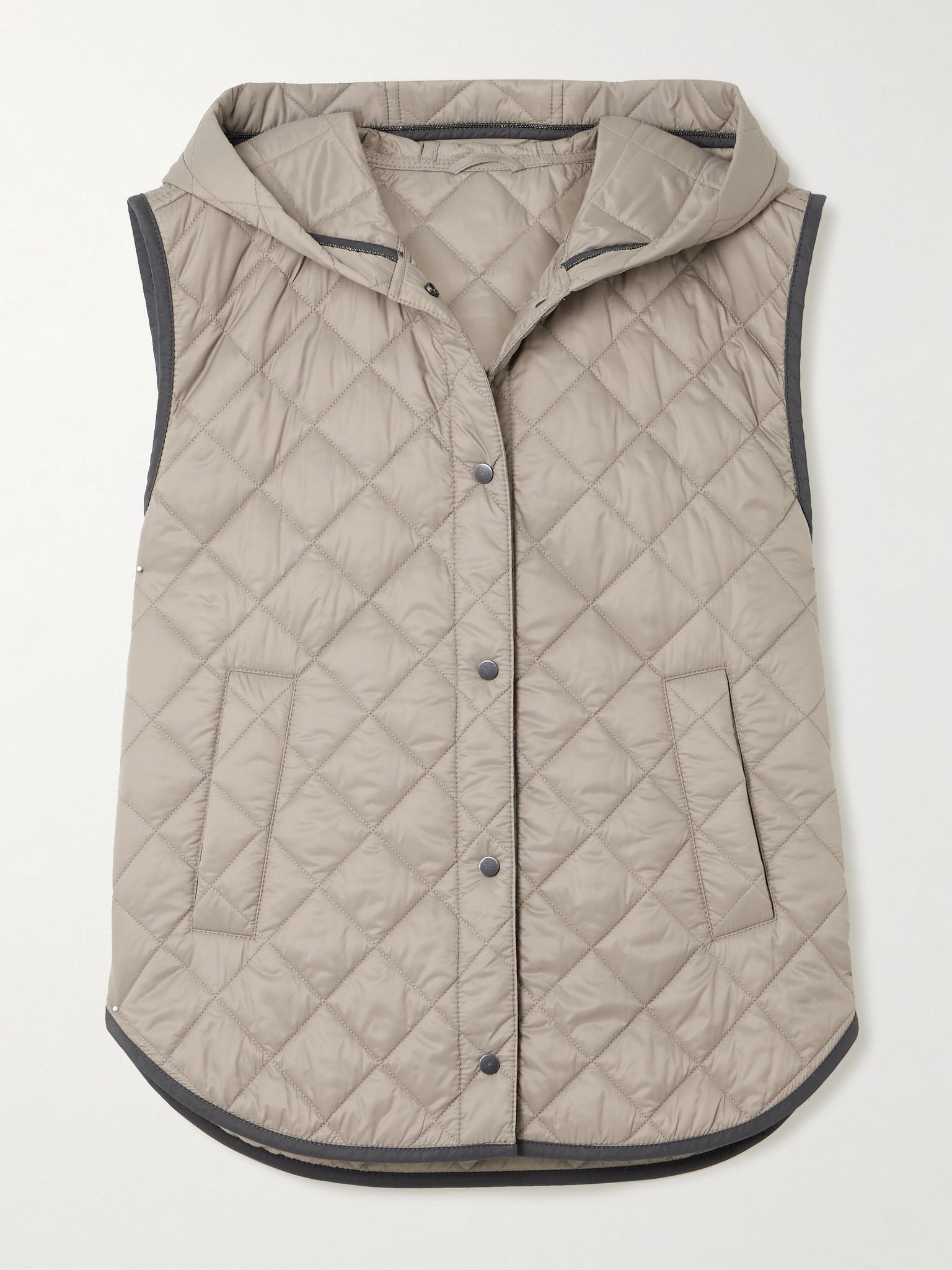 Hooded quilted shell vest Brown - 1