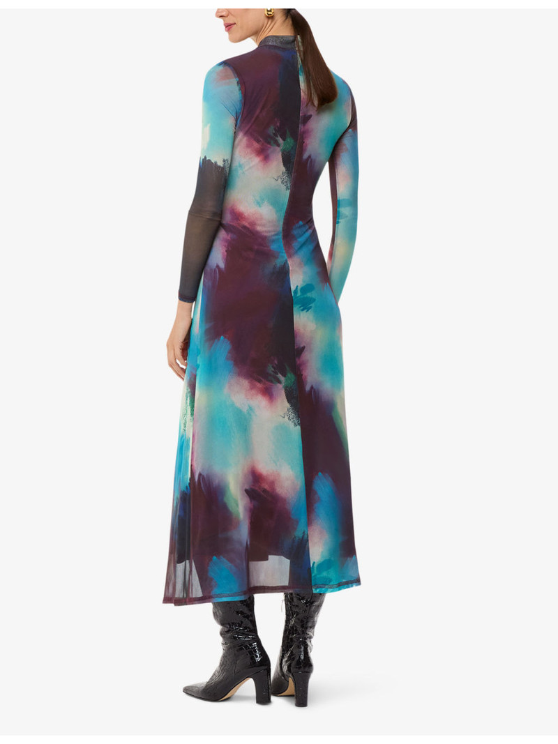 Oil paint-print slim-fit stretch-mesh midi dress 4