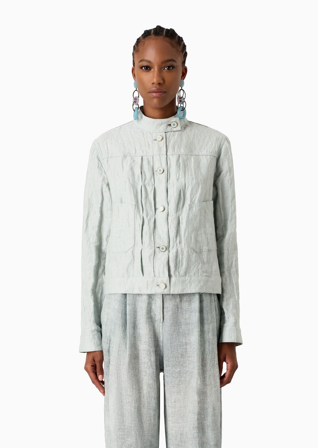 Denim Collection cotton, linen and lurex blouson - 2