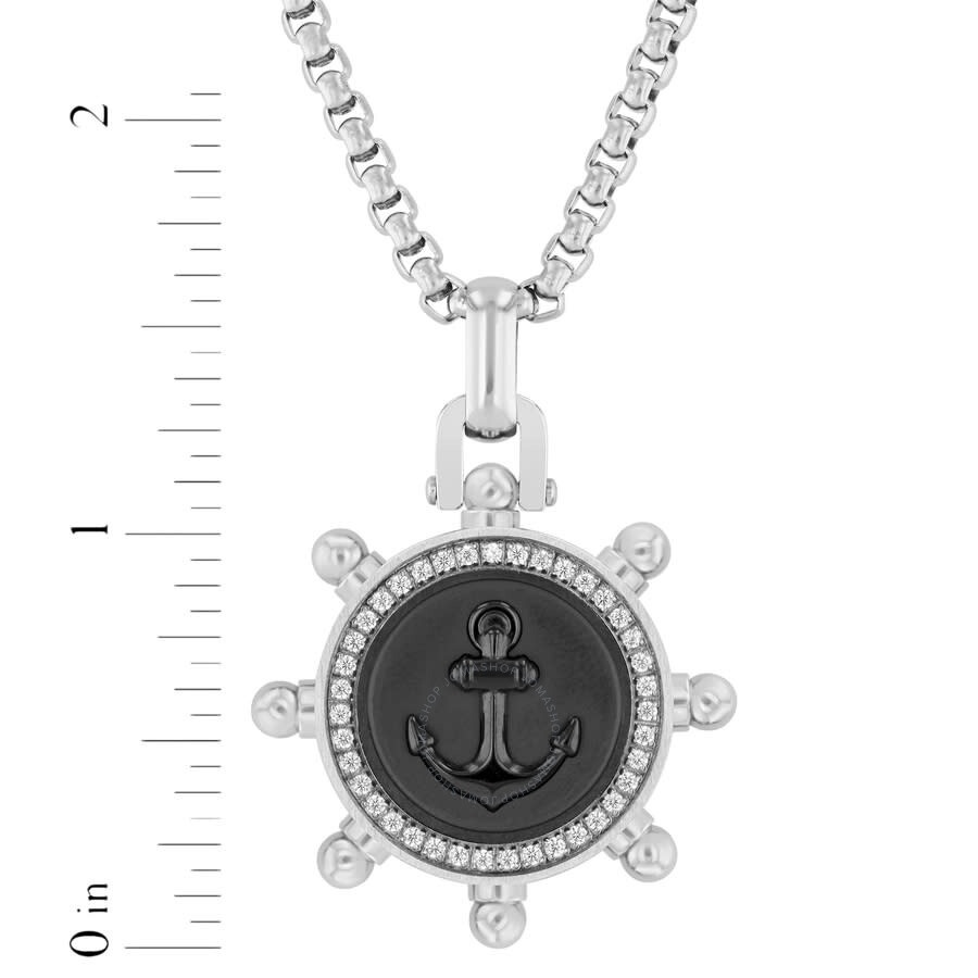 Robert Alton - Robert Alton 1/4CTW Stainless Steel Black & White Boat Wheel Anchor Pendant - 4