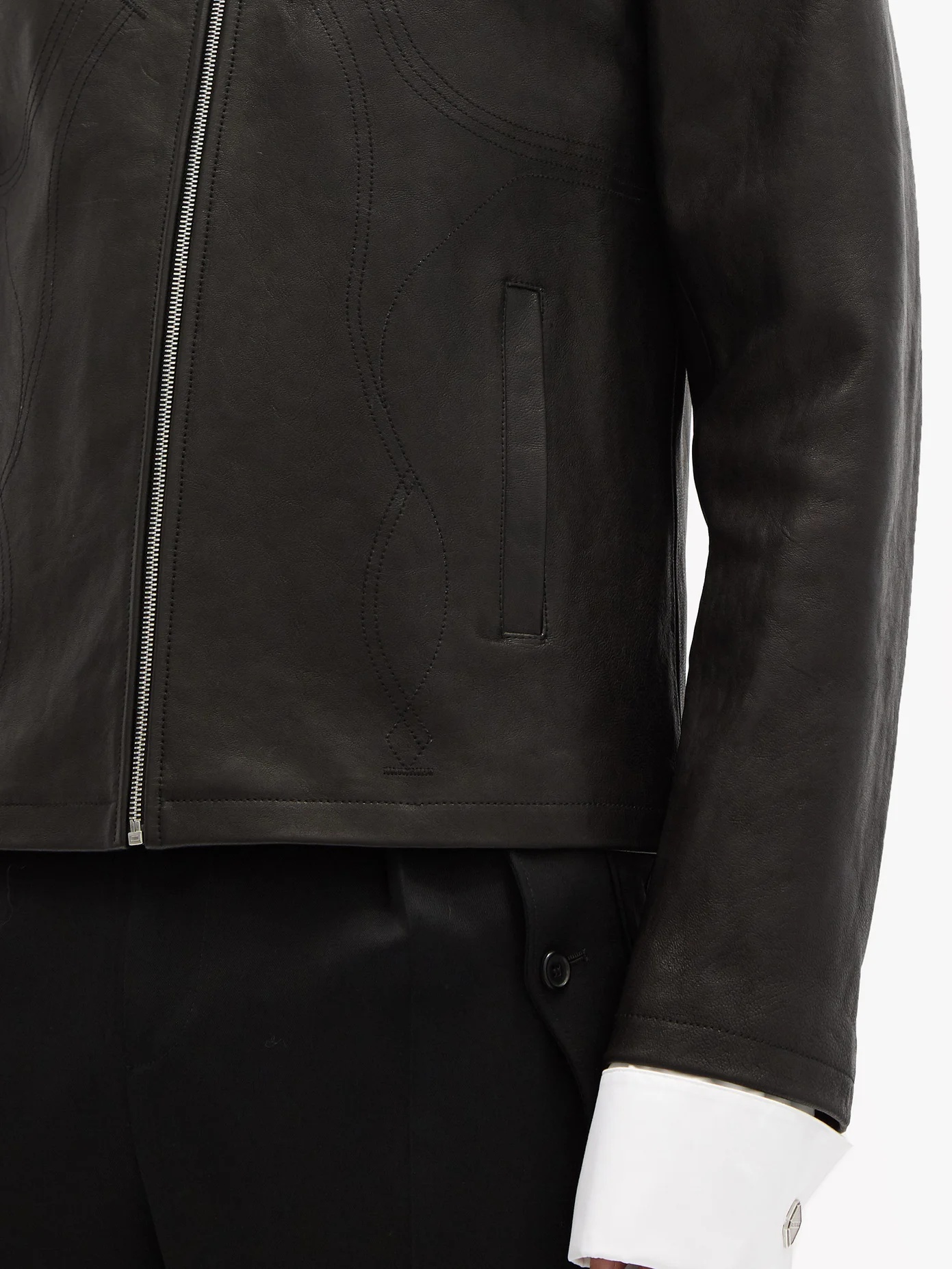 Leone Western-topstitched leather jacket - 4