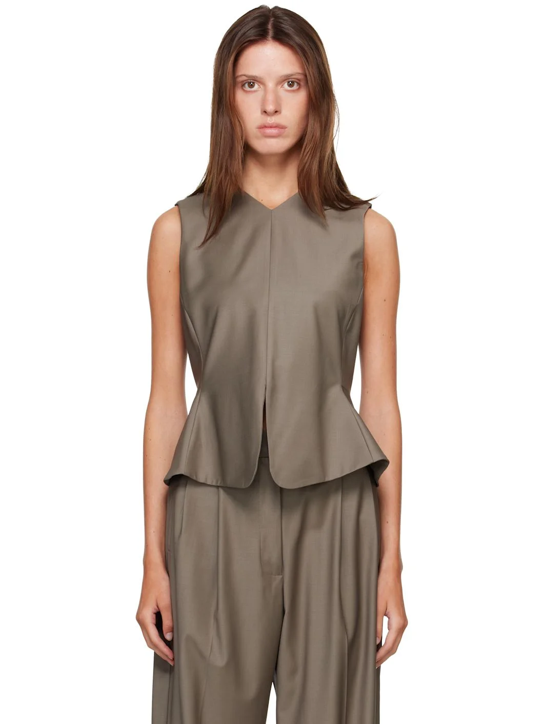 Beige Tailored Peplum Top - 1