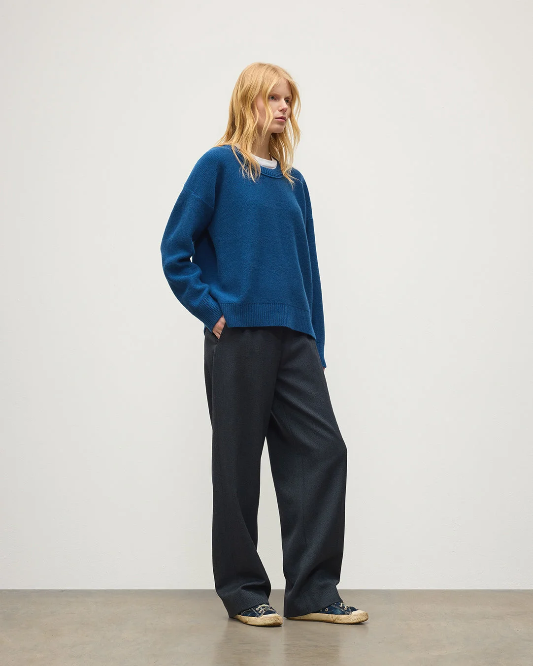Maggie Reverse Stitch Blue Cashmere Jumper - 1
