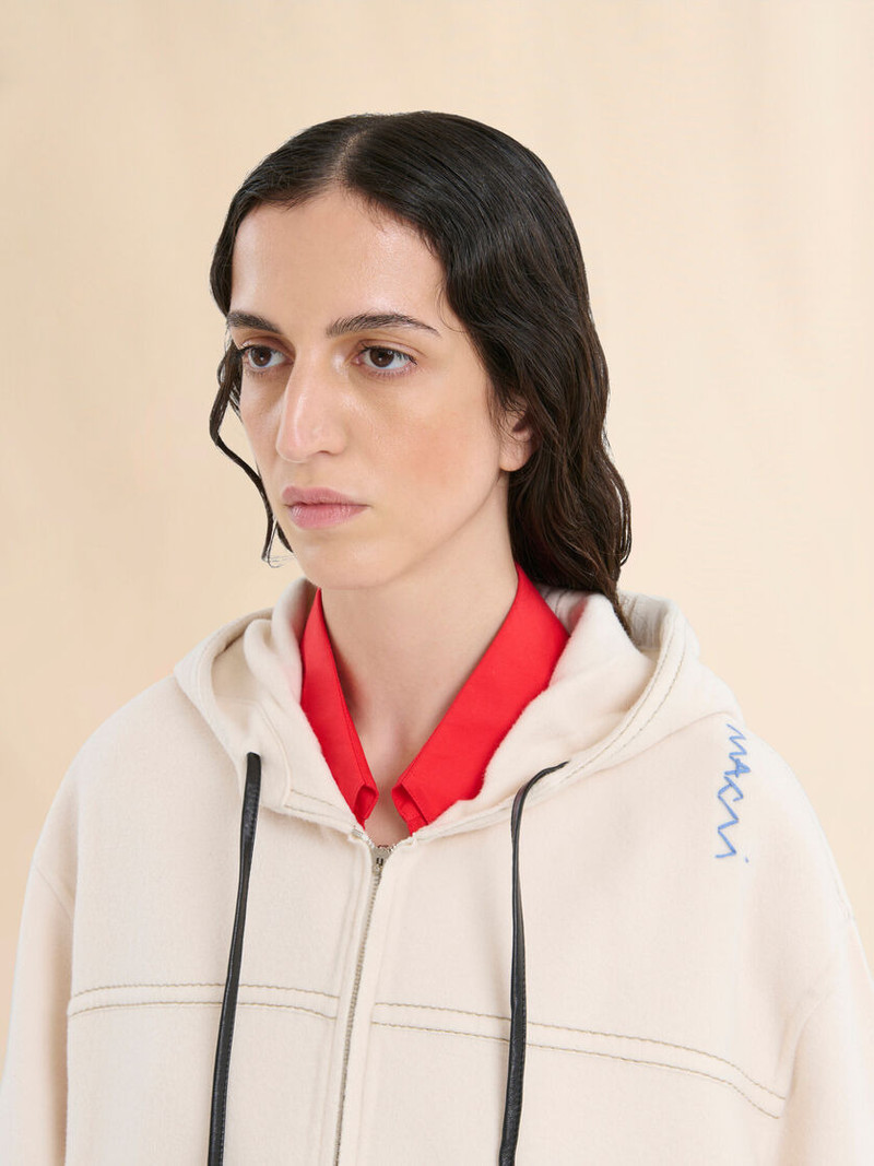 WHITE CASHMERE WOOL HOODIE WITH MARNI SYMBOL 4