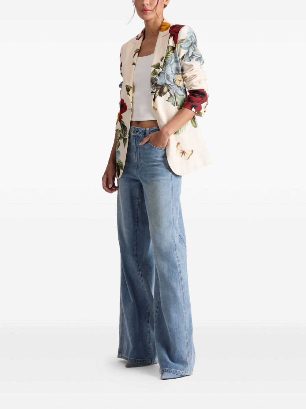 floral-print fitted blazer - 3