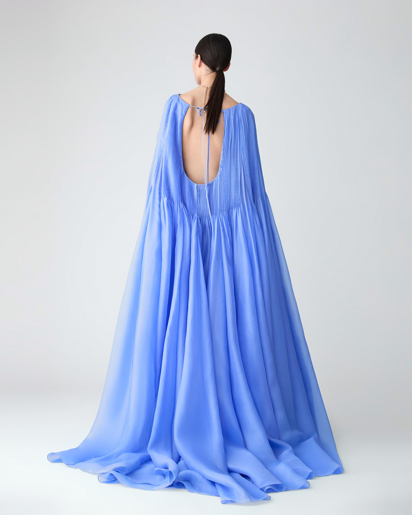 Pintucked Organza Cape Gown - 3