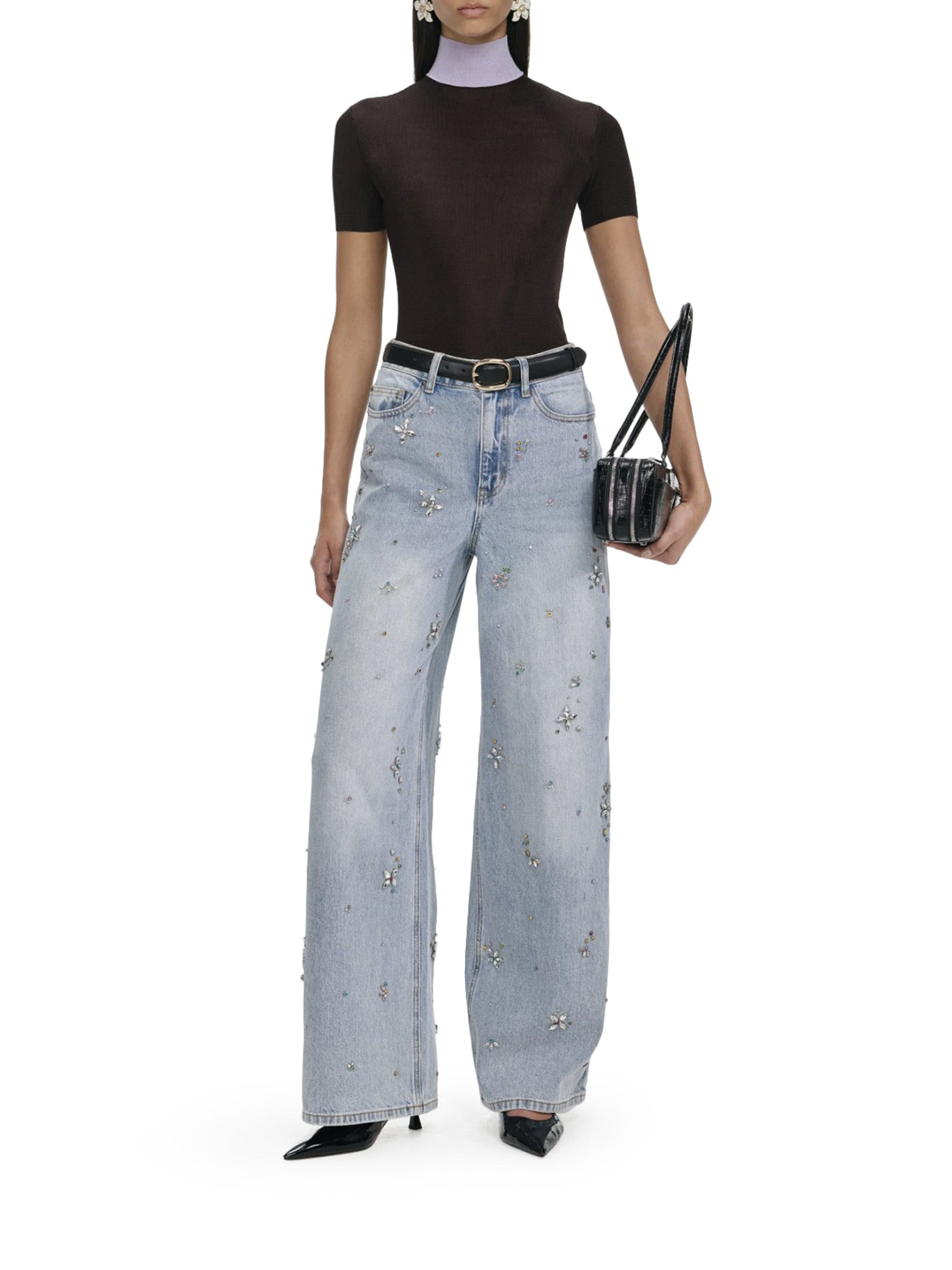 EMBELLISHED WIDE LEG JEANS - 1