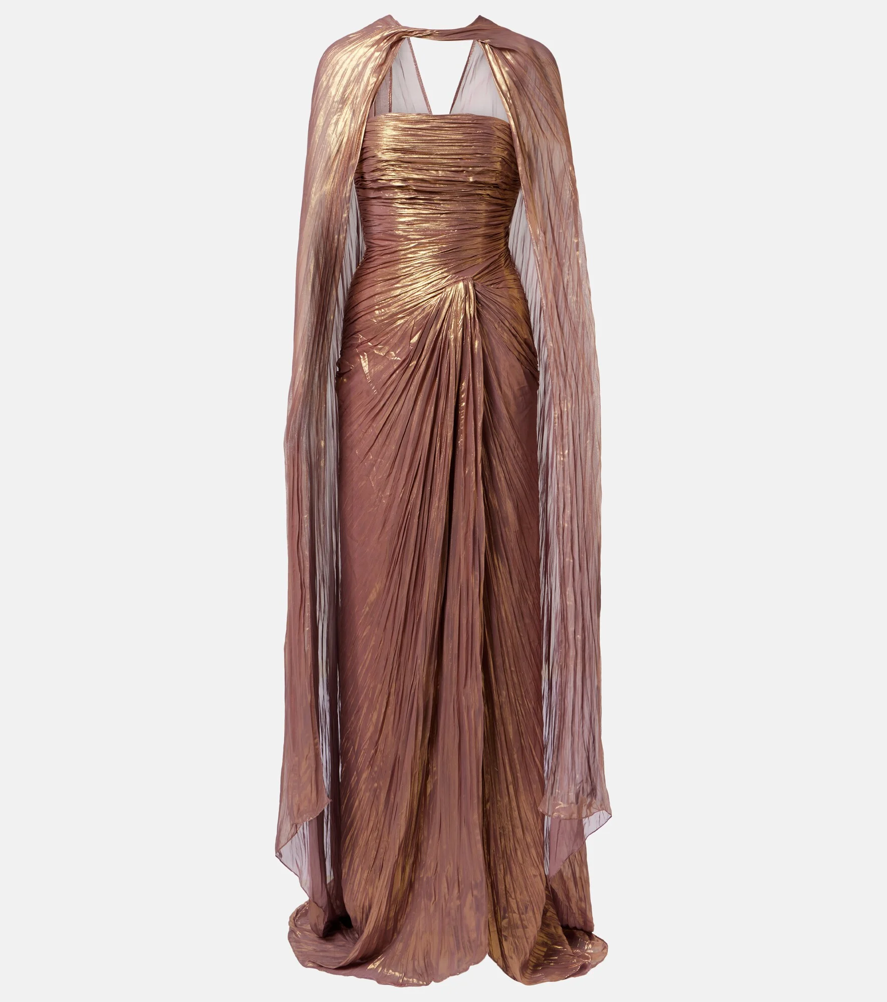 Pleated taffeta bustier gown and cape set - 1