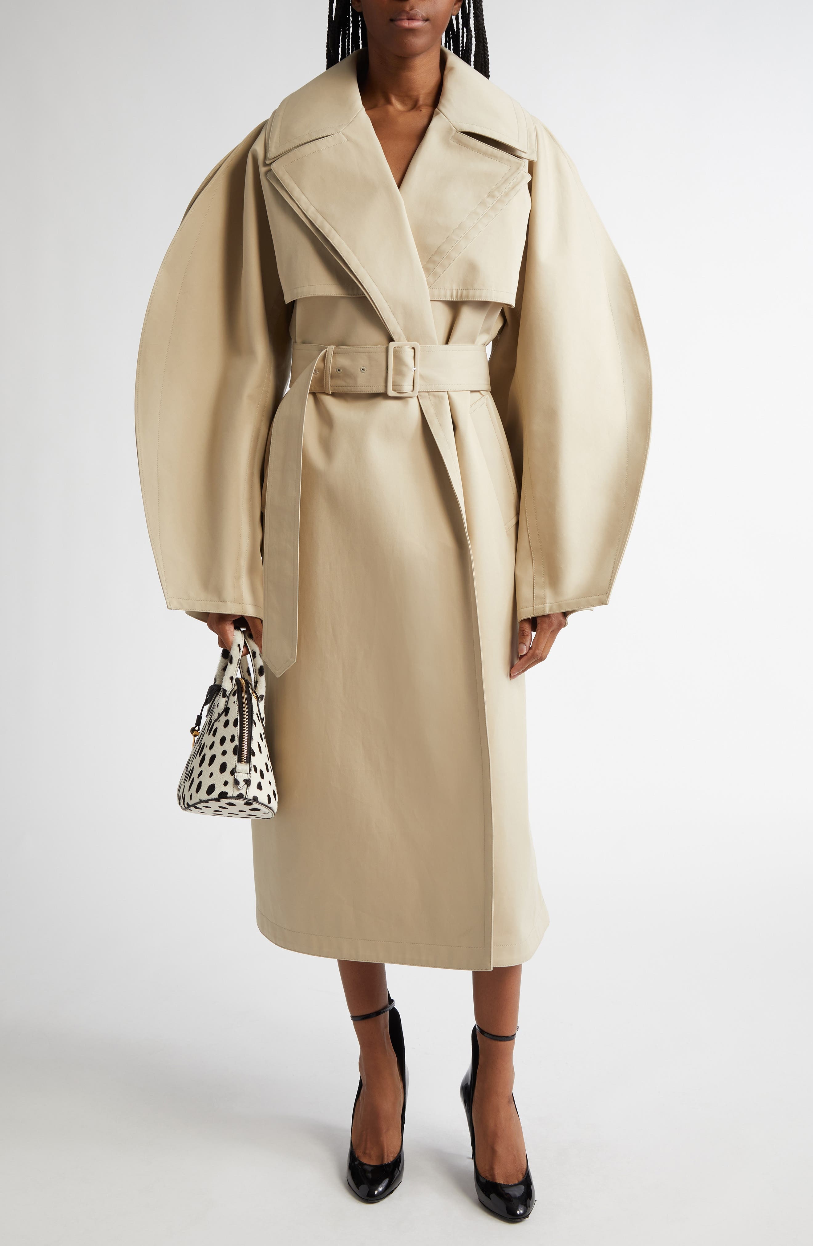 Alaïa Split Sleeve Belted Trench Coat in Beige at Nordstrom - 1