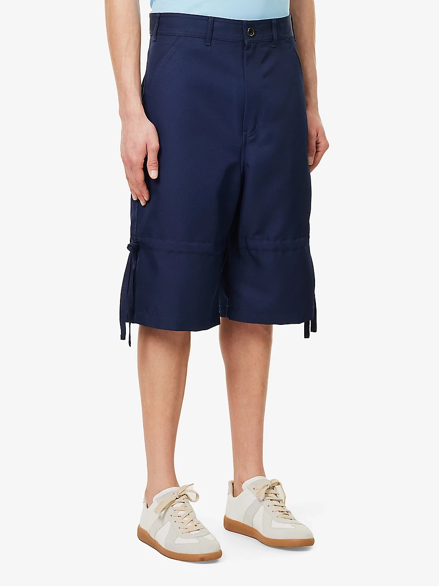 Drawstring-trim structured-waistband woven shorts - 3