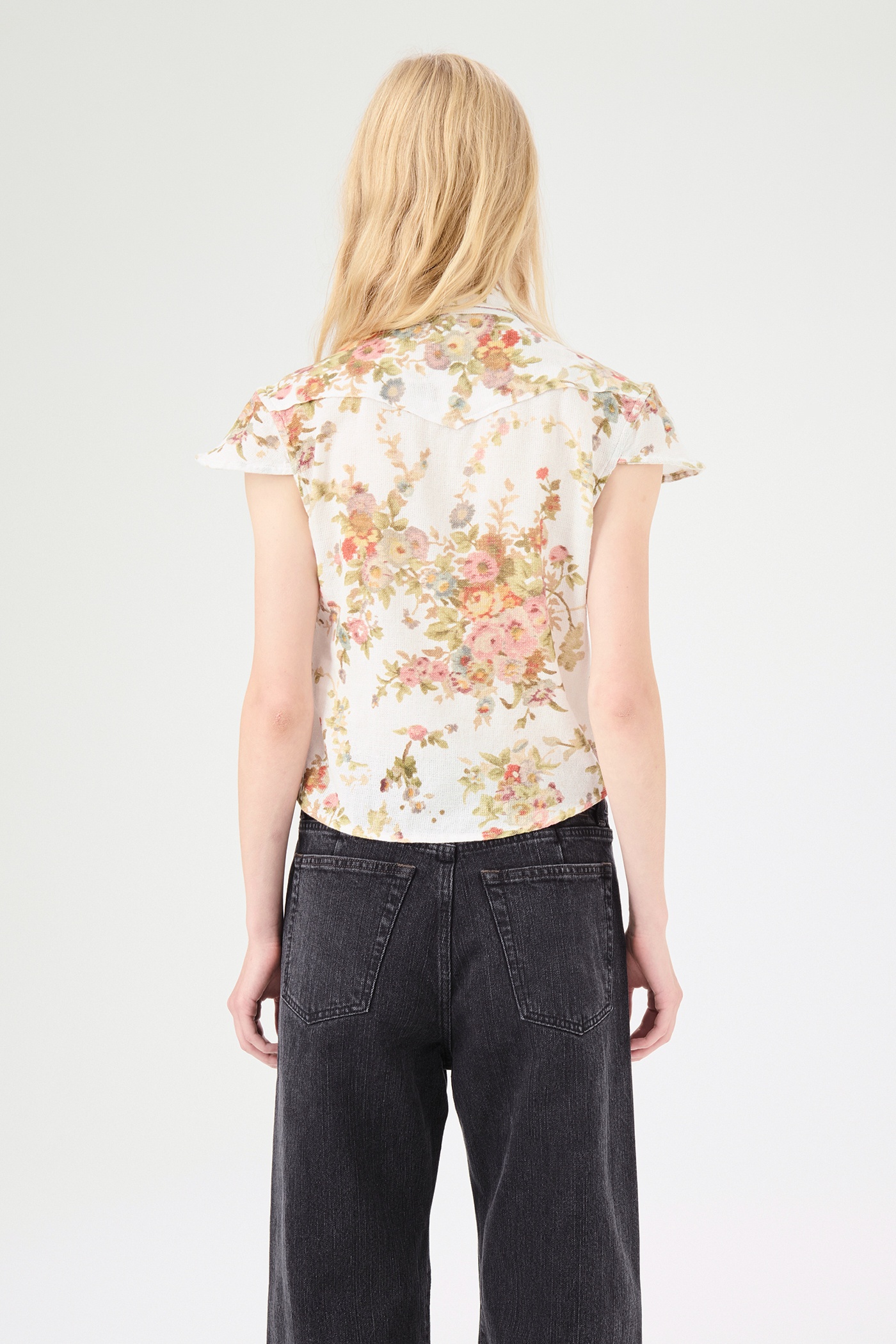 Daisy Shirt Shortsleeve White Floral Tapestry Print - 5