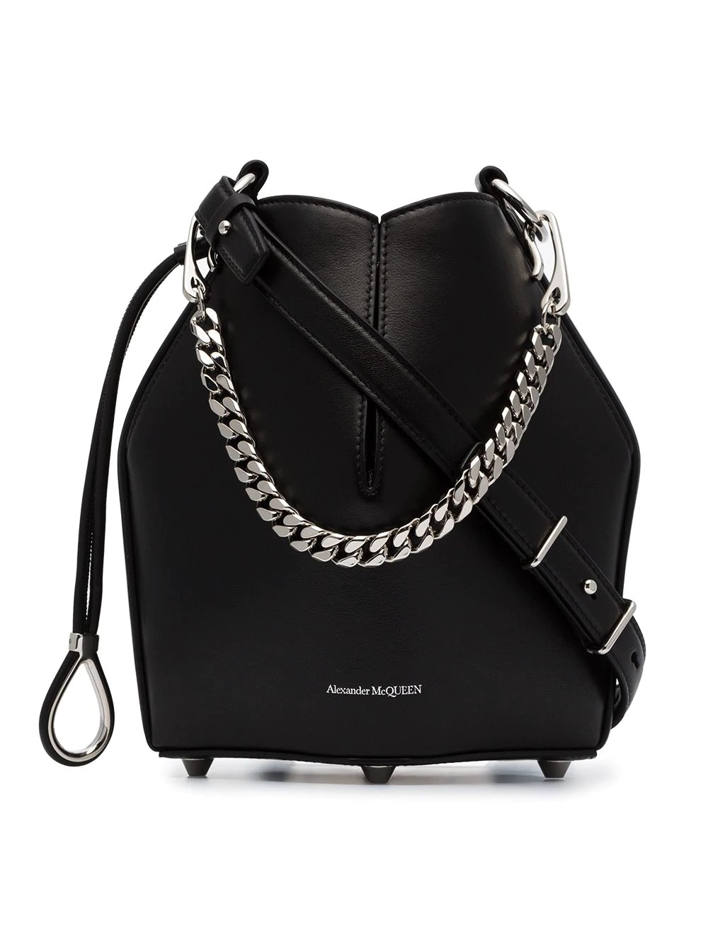 black drawstring fastened structured bucket bag - 1