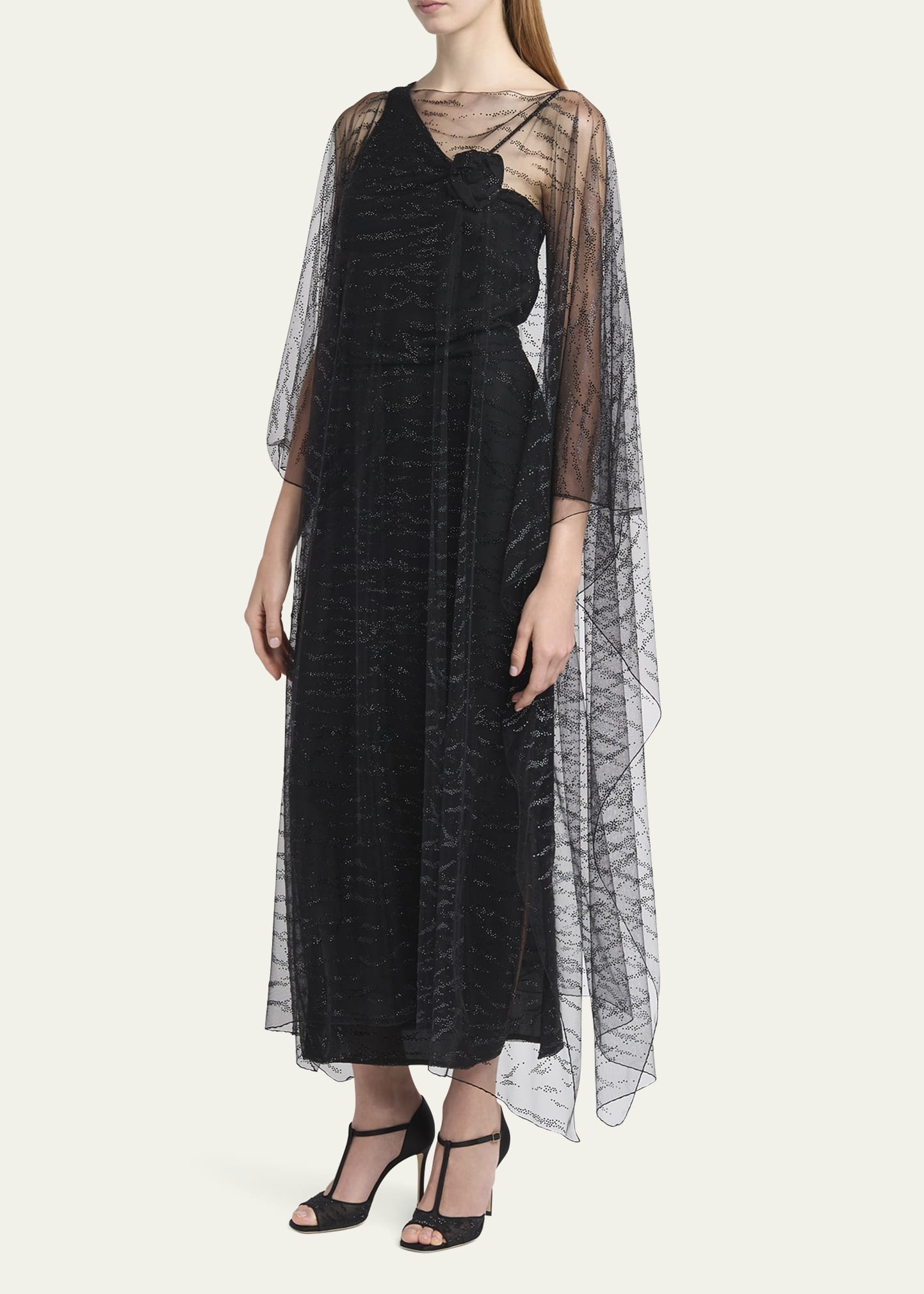 Crystal Embellished Sheer Long Cape - 4